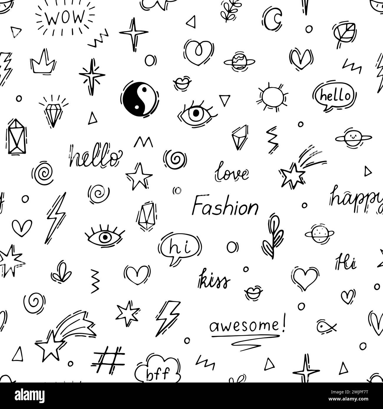 Abstract seamless pattern with doodle boho elements. Hand drawn ...