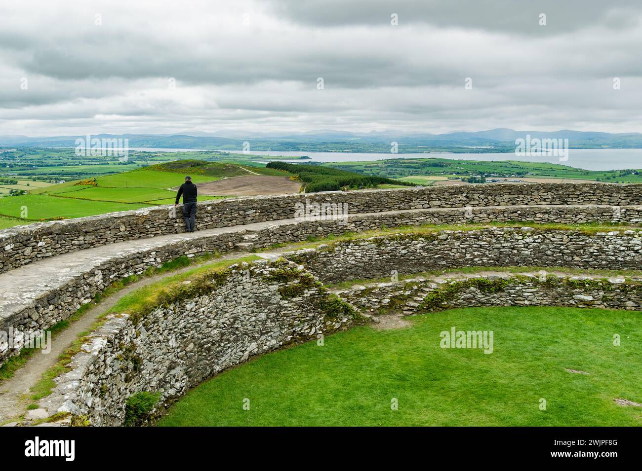 Grianan of Aileach, ancient drystone ring fort, part of lager prehistoric structures complex, located on top of Greenan Mountain in Inishowen, Co. Don Stock Photo