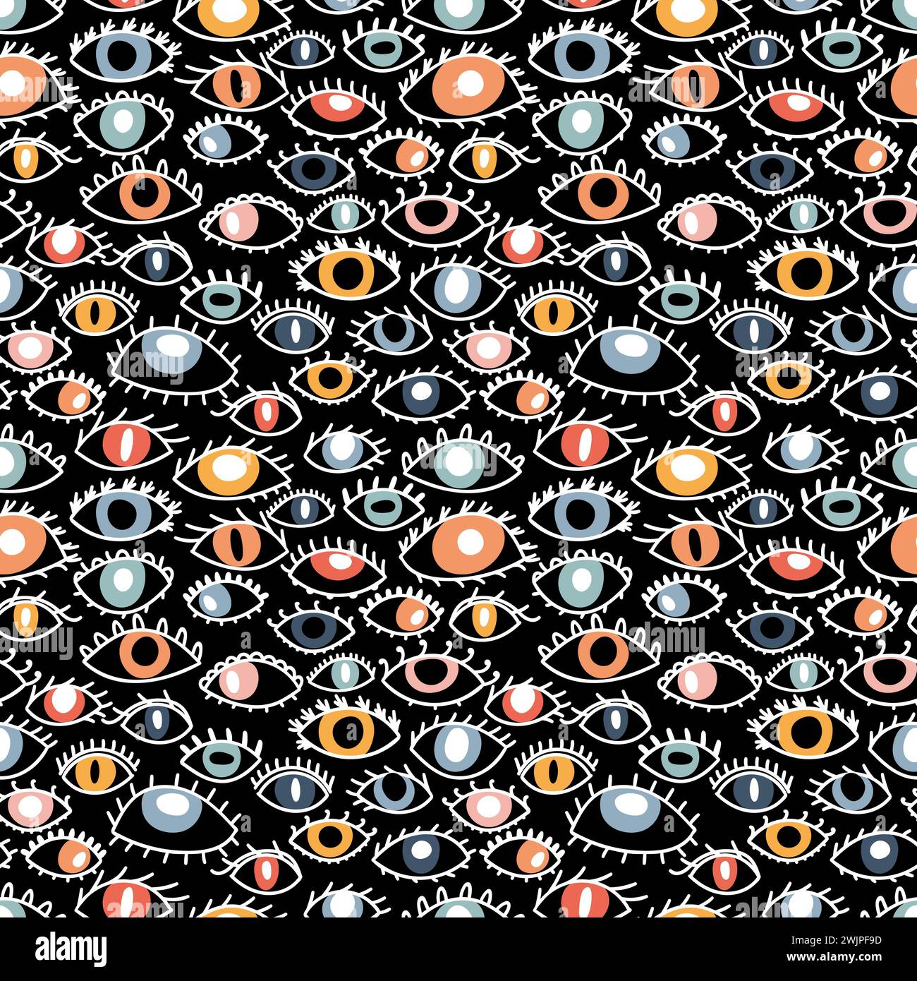 Seamless pattern with hand drawn colorful eyes. Stylish background. Evil eye, witchcraft, magic. Fashion style. Vector illustration Stock Vector