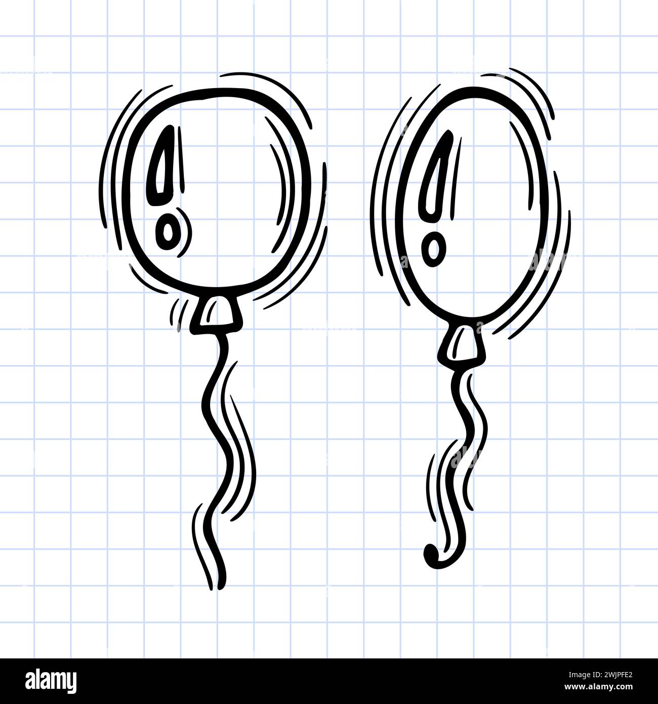 Hand drawn balloons icon on checkered background. Birthday doodle. Vector illustration Stock Vector