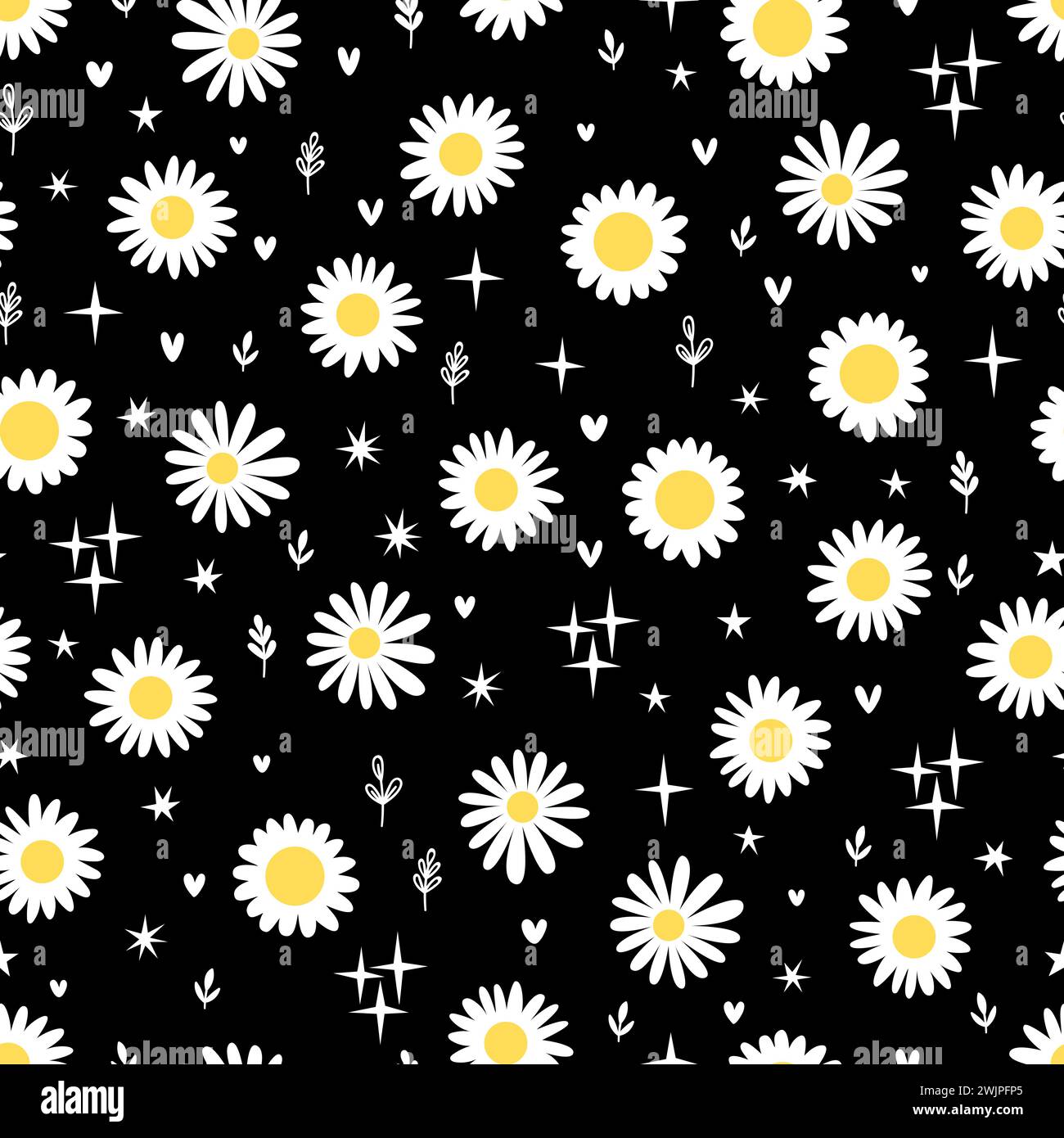 Floral print with chamomile. Cute seamless pattern with daisies. Design ...