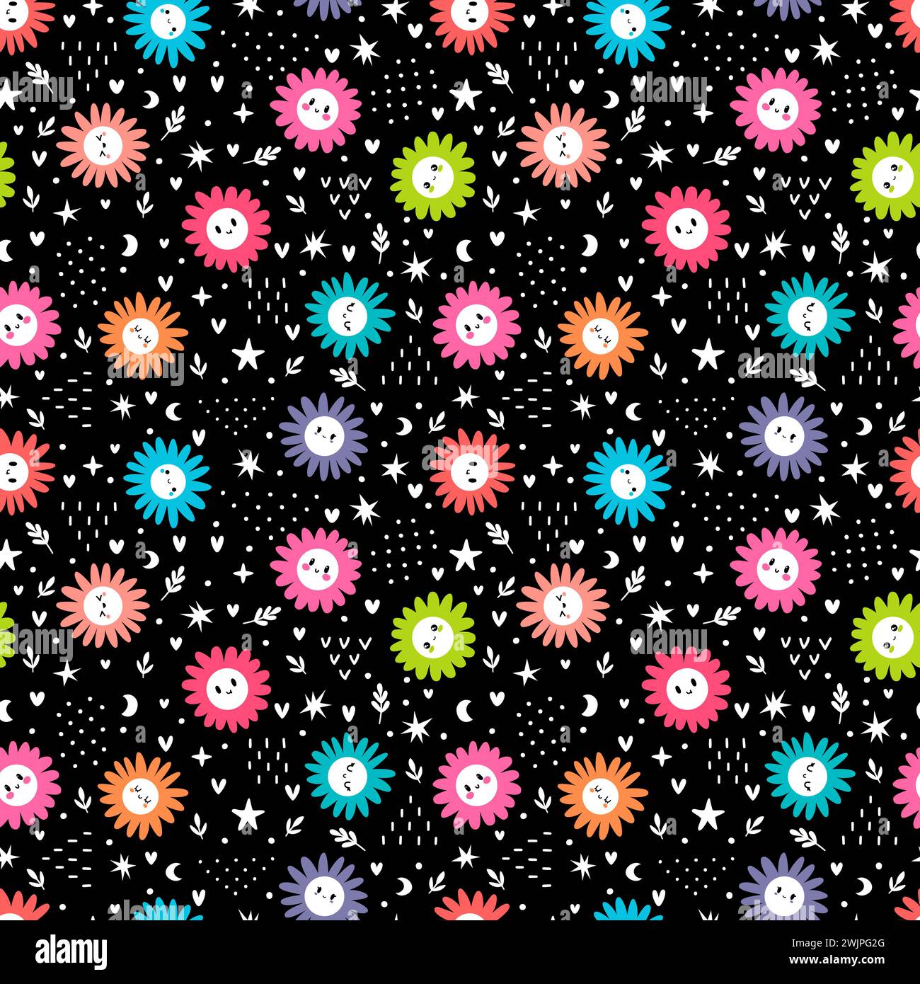 Cute seamless pattern with colored daisies. Floral print with chamomile ...
