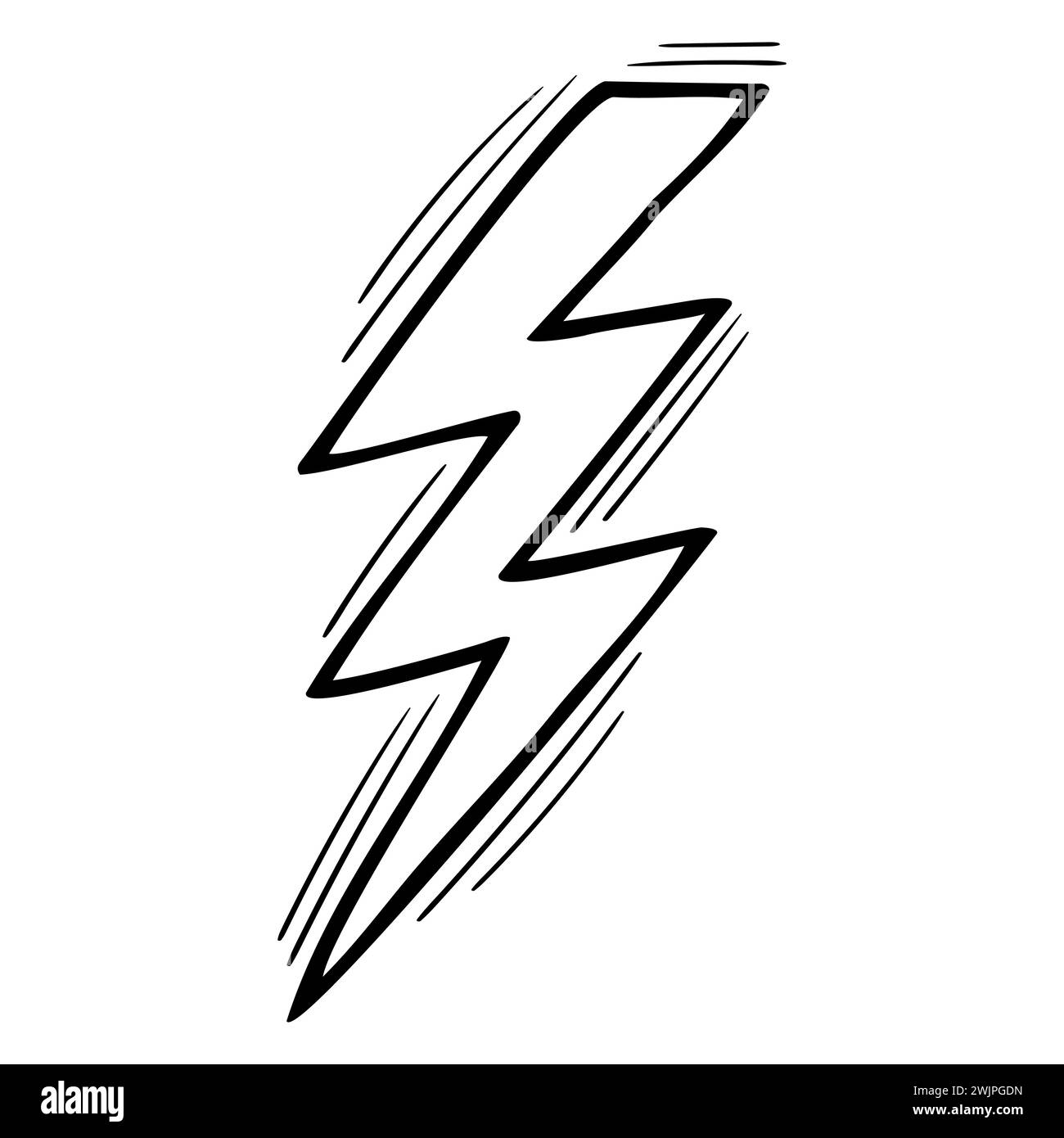 Hand drawn electric lightning. Doodle style element. Sketched design. Thunder. Vector illustration Stock Vector