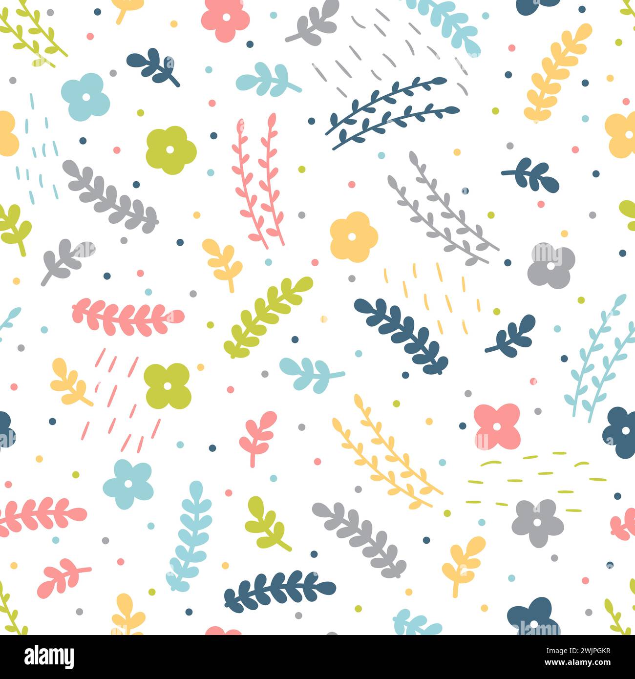 Cute floral seamless pattern with hand drawn elements. Doodle flowers ...