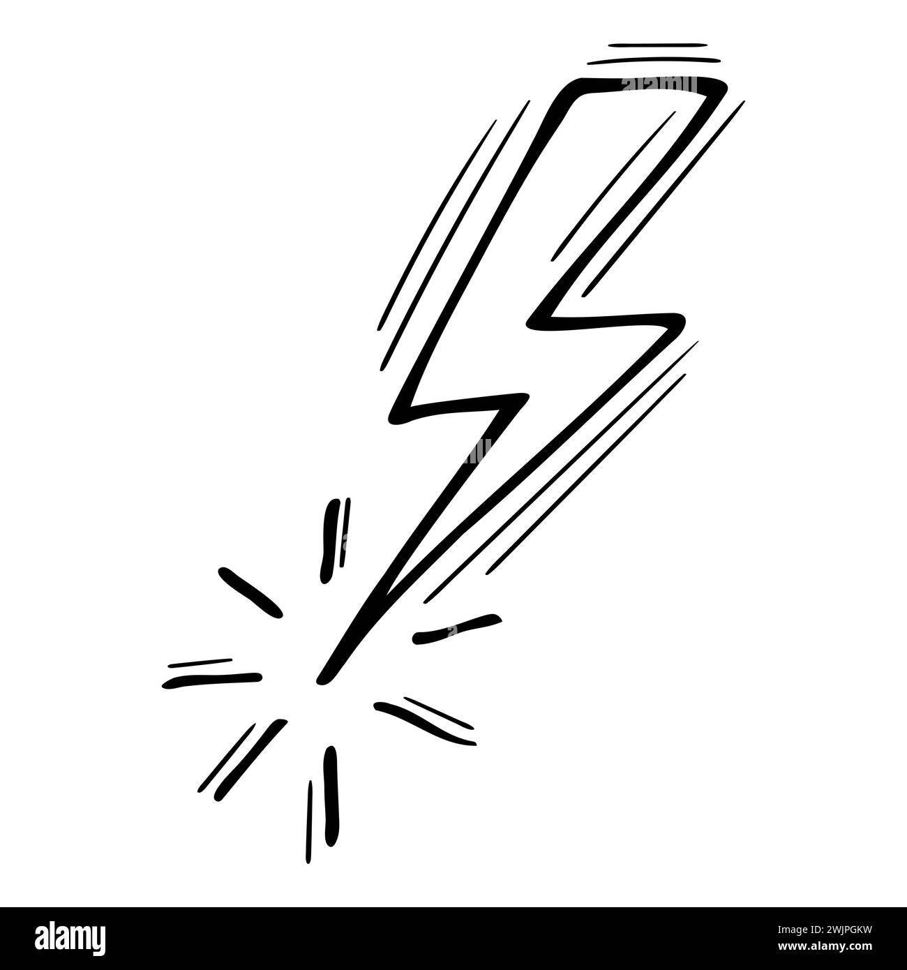 Hand drawn electric lightning. Thunder. Doodle style element. Sketched design. Vector illustration Stock Vector