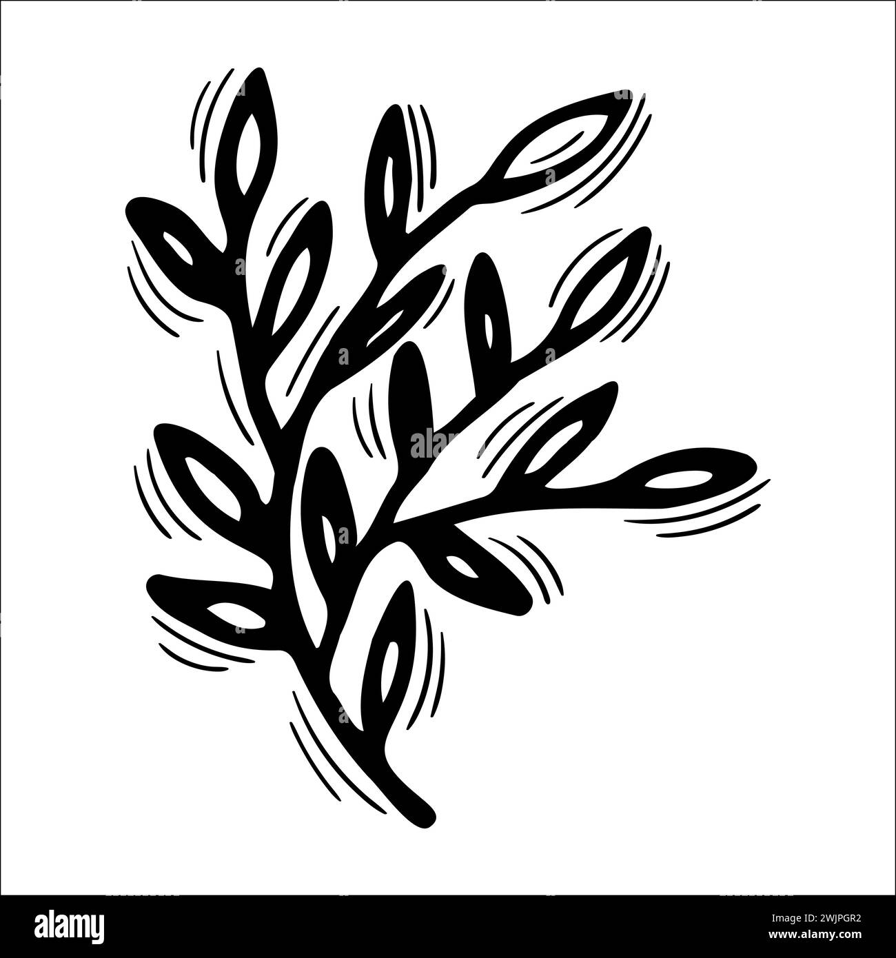 Hand drawn floral element. Sketch of branch with leaves. Decorative element for your design. Vector illustration Stock Vector