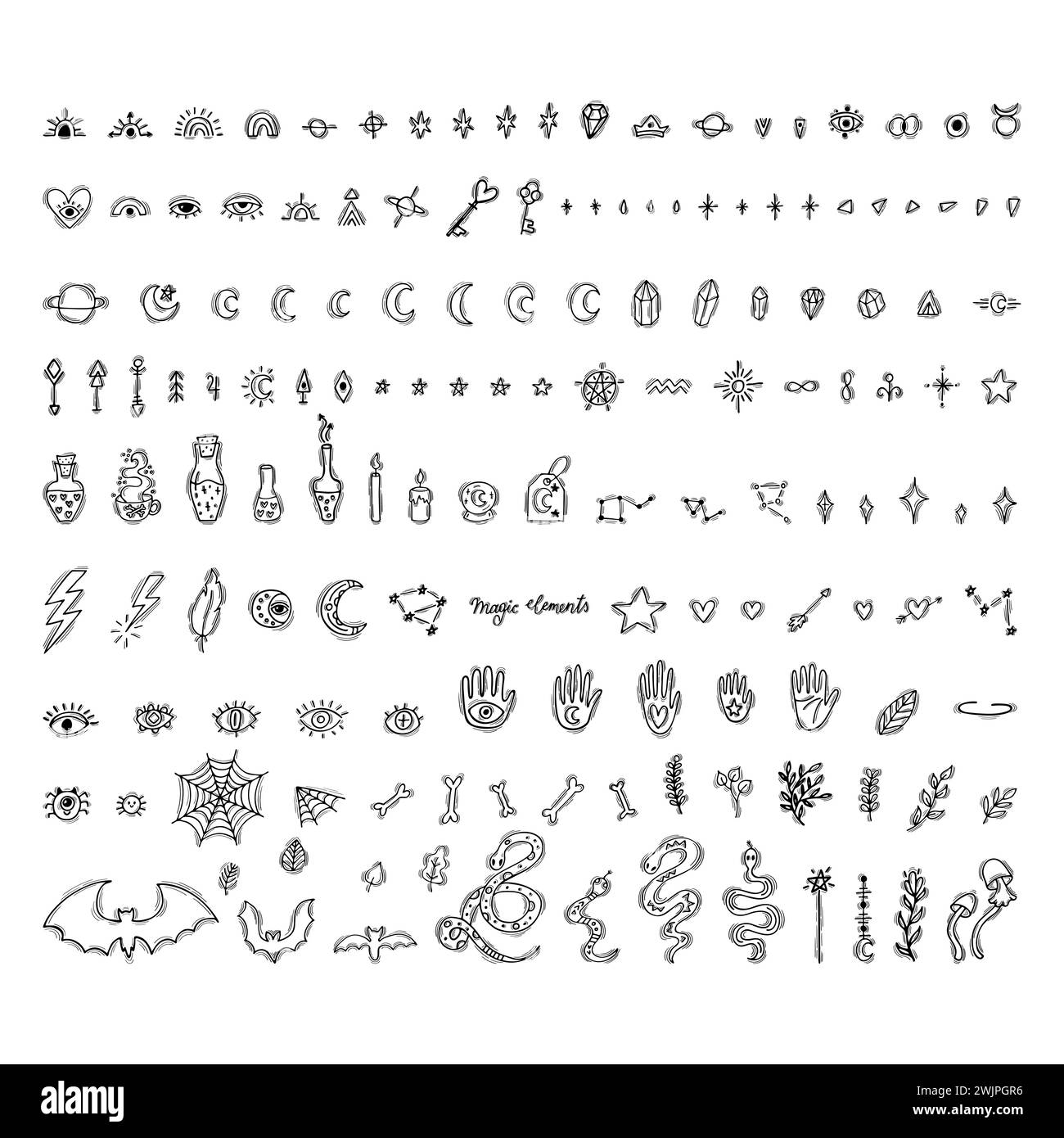 Vector Magic Element Big set of hand drawn magic elements. Magical witch collection. Boho ...