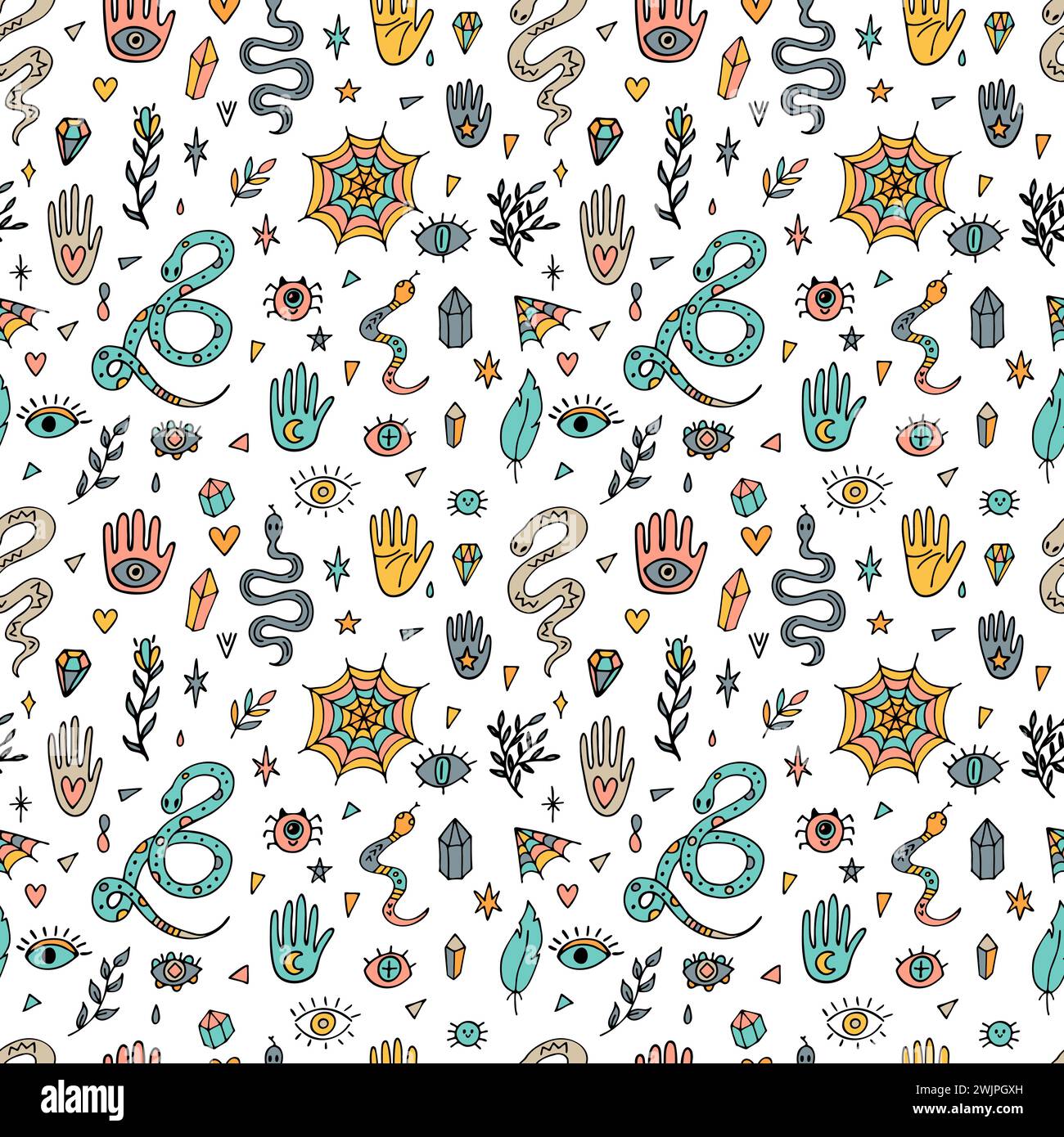 Magical Line Pattern Hand drawn magical seamless pattern. Witchcraft print. Halloween ...