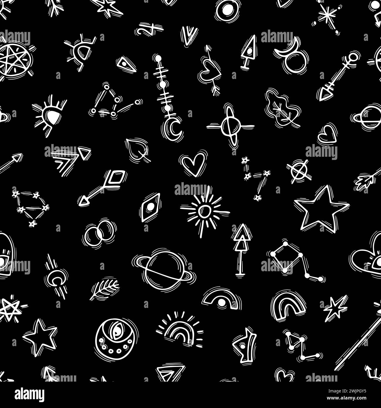 Seamless pattern with hand drawn boho elements. Magic. Ethnic style ...