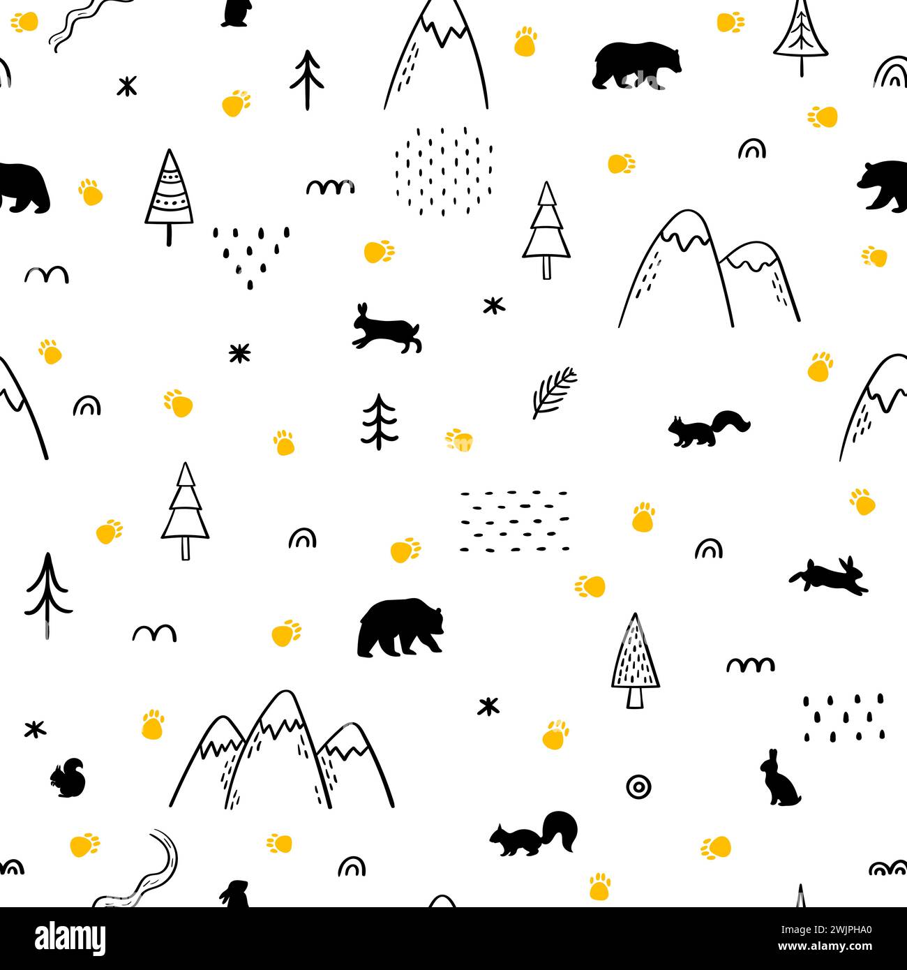 Seamless pattern with wild forest animals. Hand drawn background ...