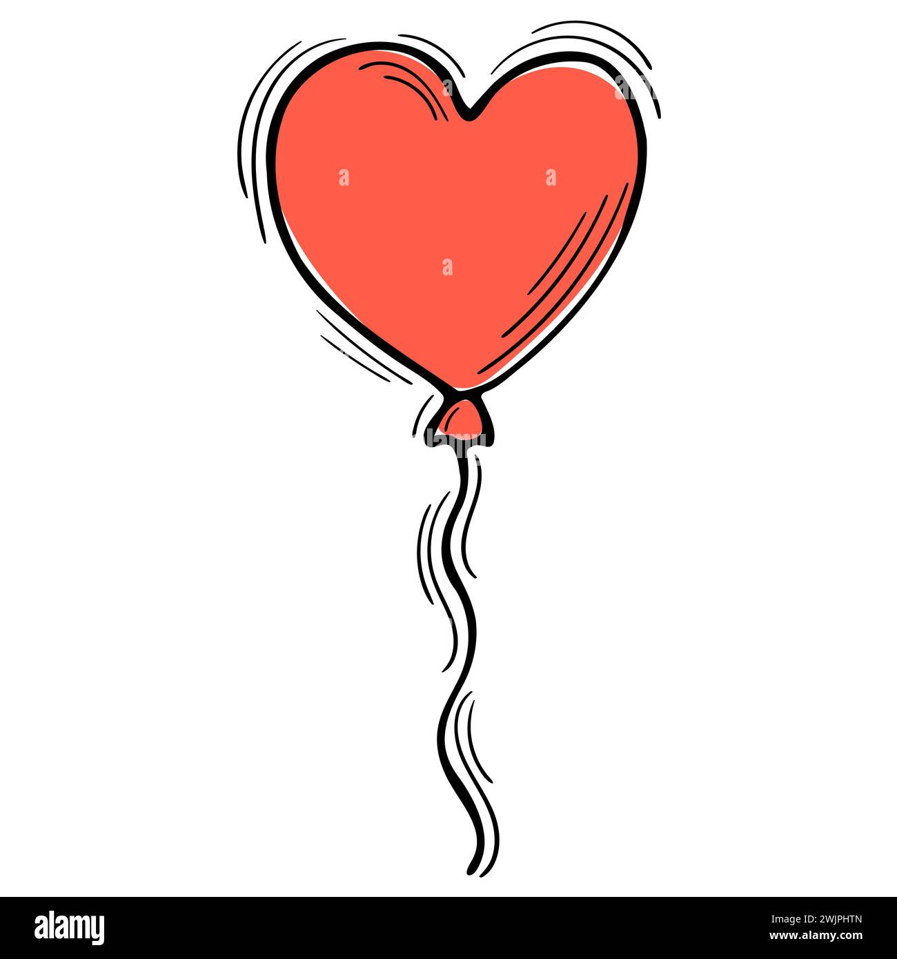 Hand drawn heart balloon. Birthday, party surprise, Valentine, wedding