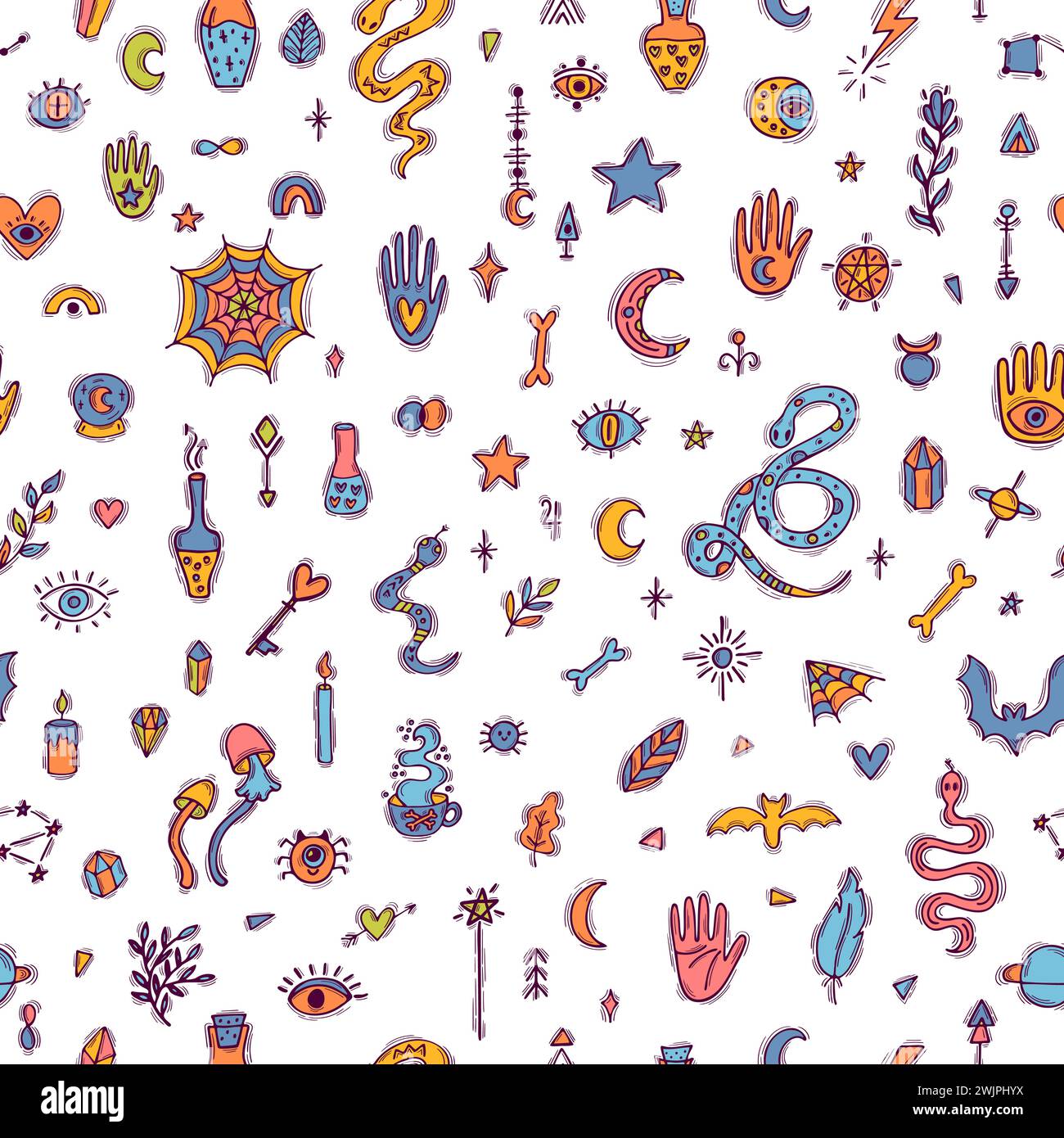 Hand drawn magical seamless pattern. Halloween. Doodle boho style ...
