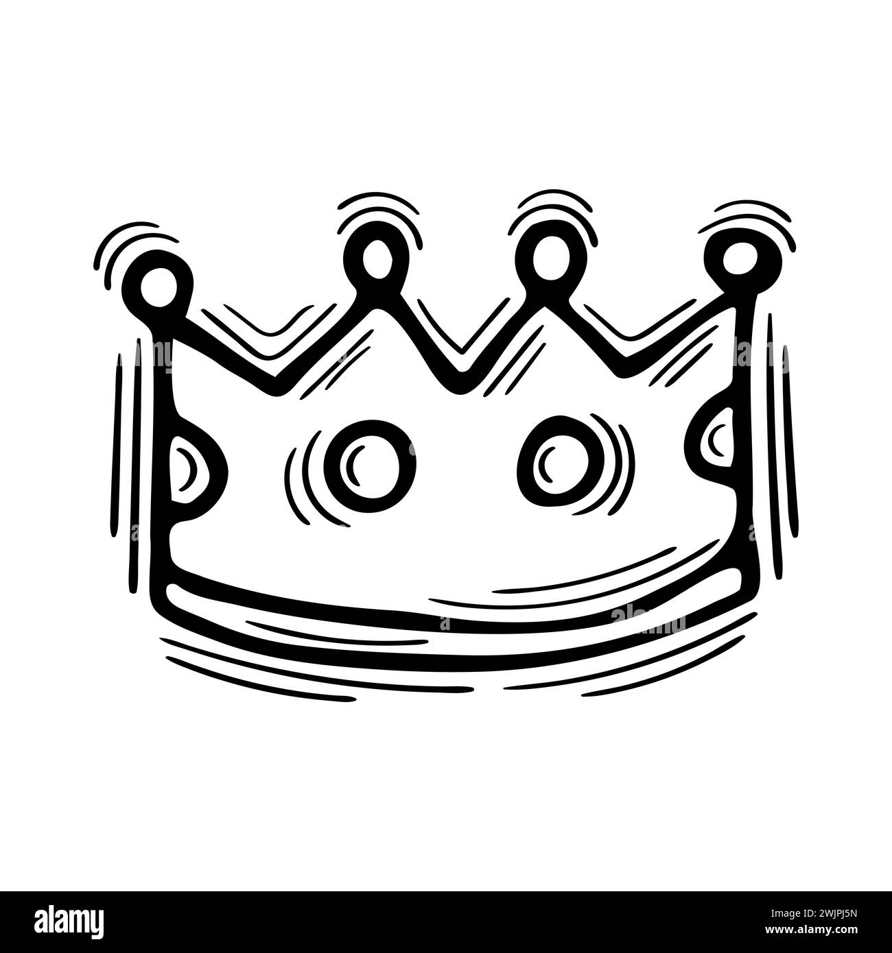 Hand drawn crown. Royal tiara. Sketch style. Doodle icon. Vector