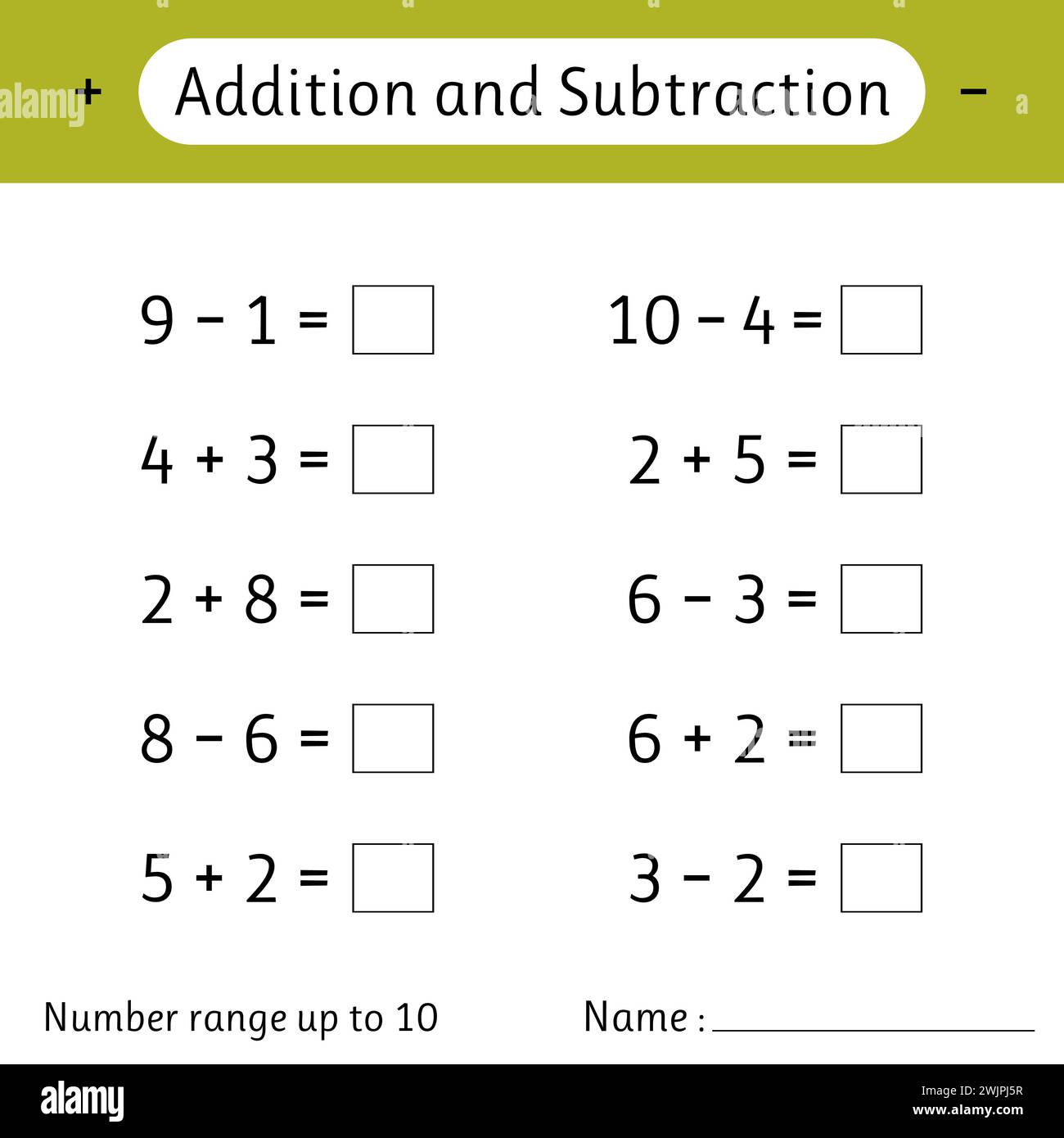 Addition and Subtraction. Number range up to 10. Math worksheet for ...