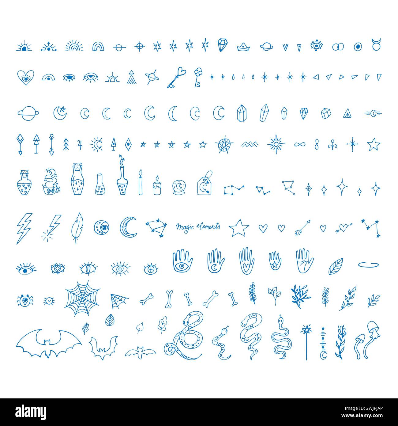 Big set of hand drawn magic elements. Magical witch collection ...