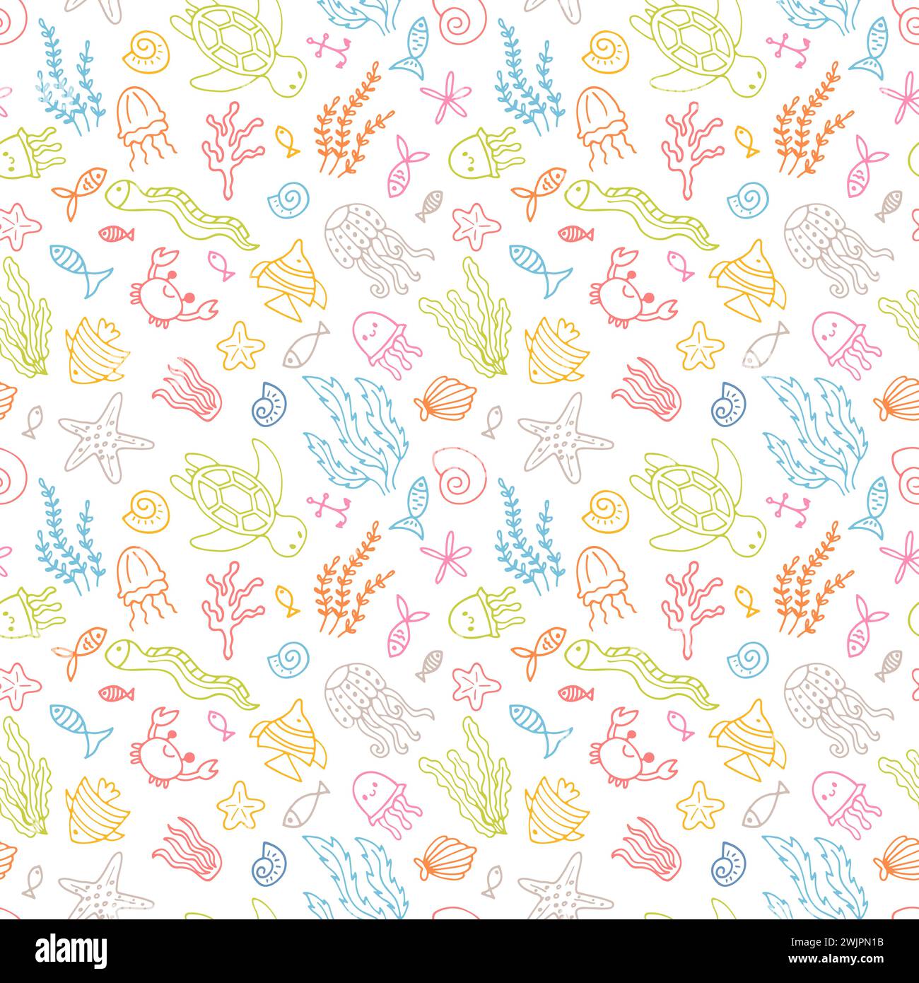 Hand drawn seamless pattern with underwater animals. Ocean, sea life ...