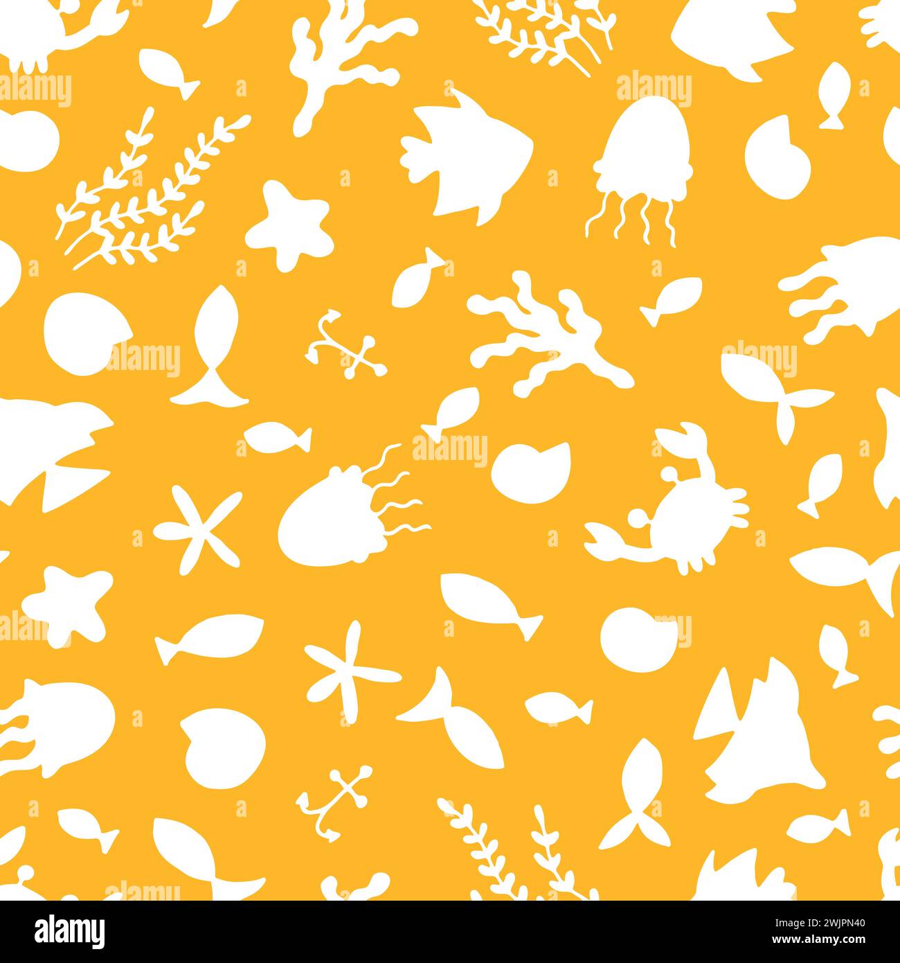 Hand drawn seamless pattern with underwater animals. Ocean, sea life ...