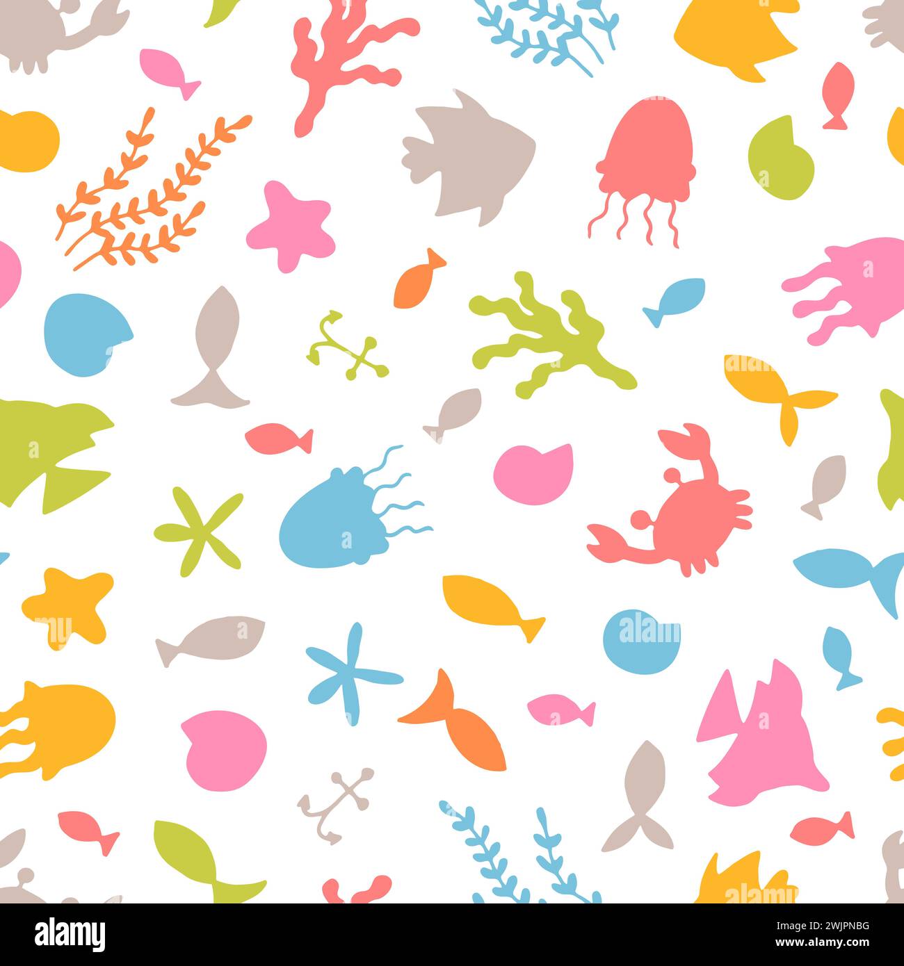 Hand drawn seamless pattern with underwater animals. Ocean, sea life ...