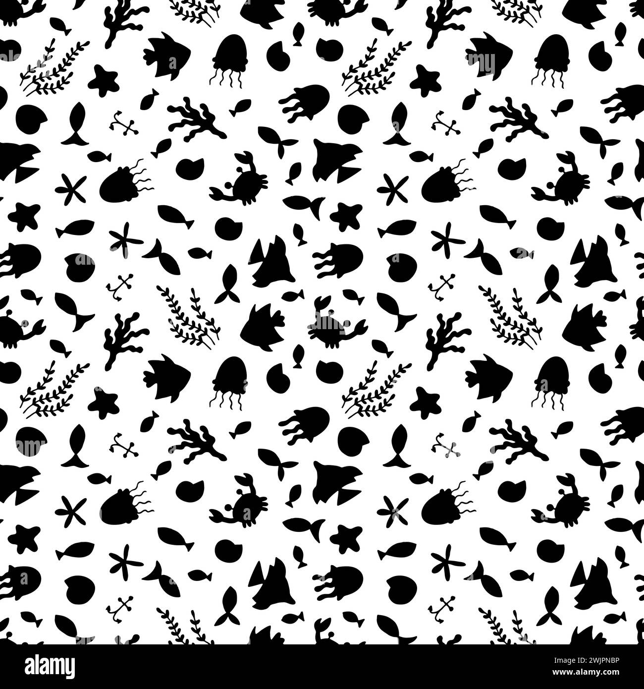 Hand drawn seamless pattern with underwater animals. Ocean, sea life