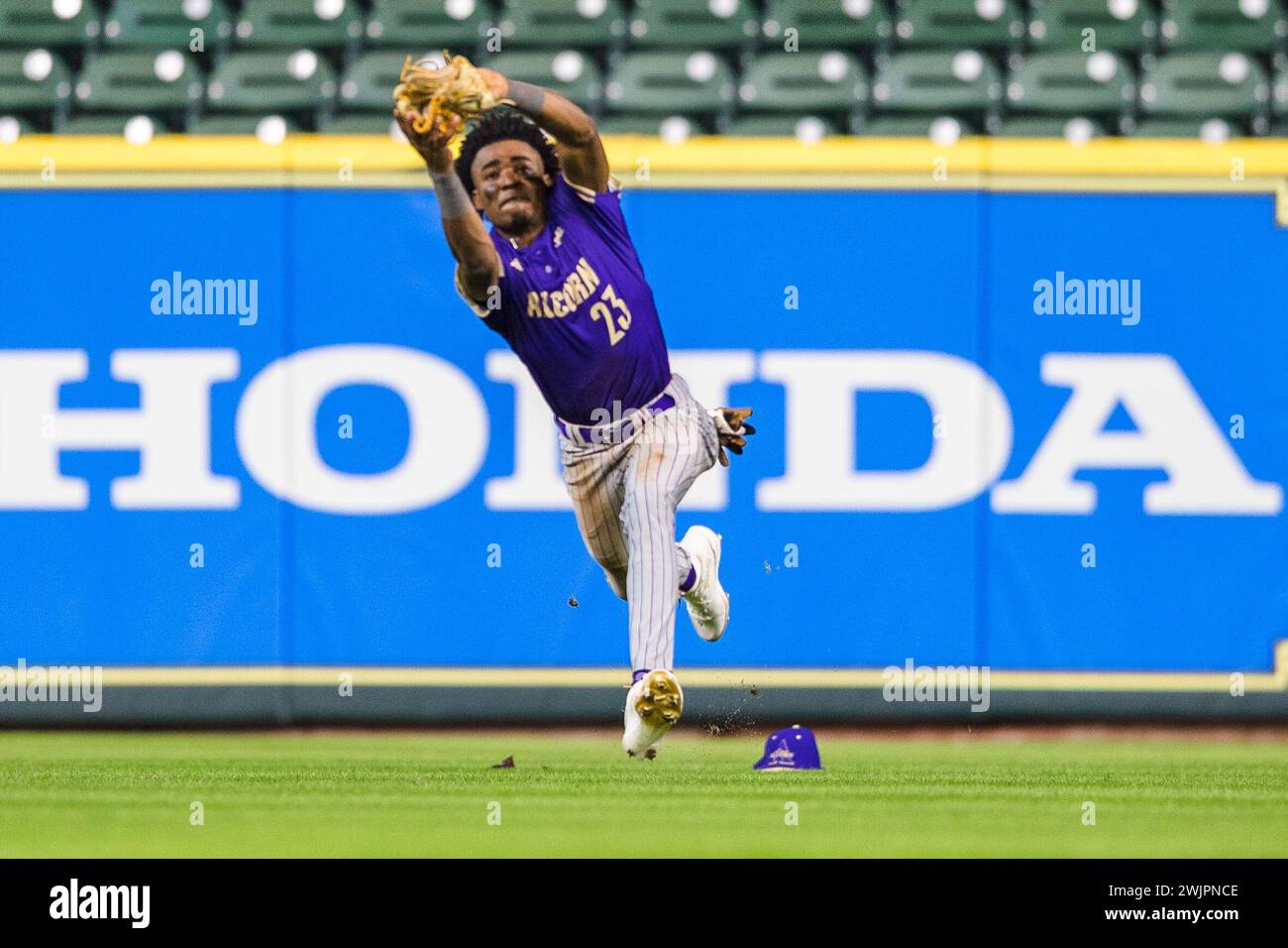 Houston, Texas, USA. 16th Feb, 2024. Alcorn State Braves outfielder Gavin Caston (23) makes a