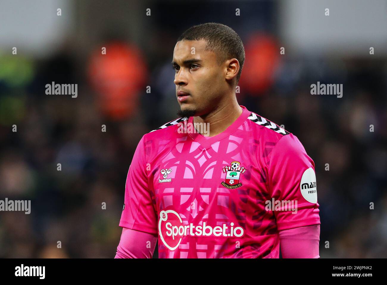 Gavin Bazunu of Southampton during the Sky Bet Championship match West Bromwich Albion vs Southampton at The Hawthorns, West Bromwich, United Kingdom, 16th February 2024  (Photo by Gareth Evans/News Images) Stock Photo