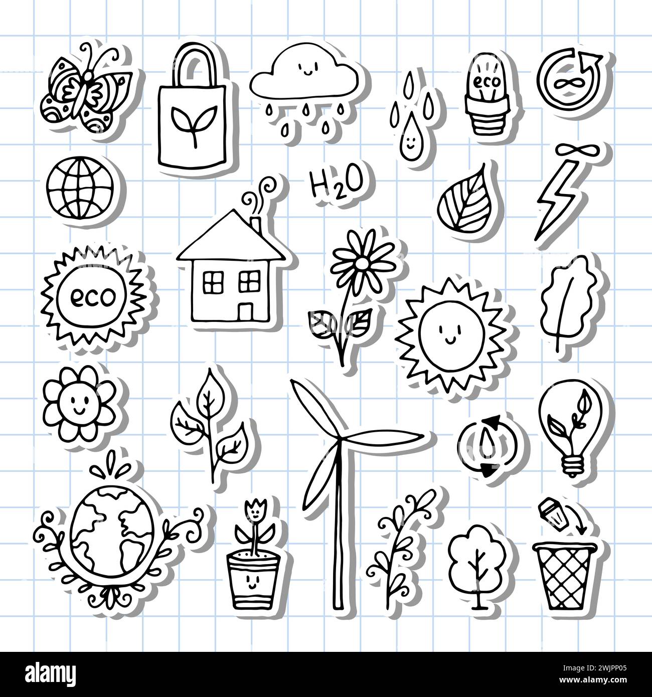Hand drawn ecology, eco icons. Zero waste concept. Alternative energy ...