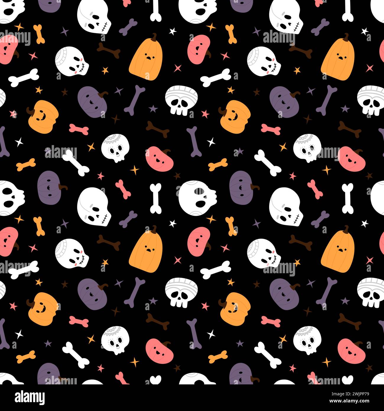 Halloween seamless pattern. Cartoon childish style. Vector illustration Stock Vector