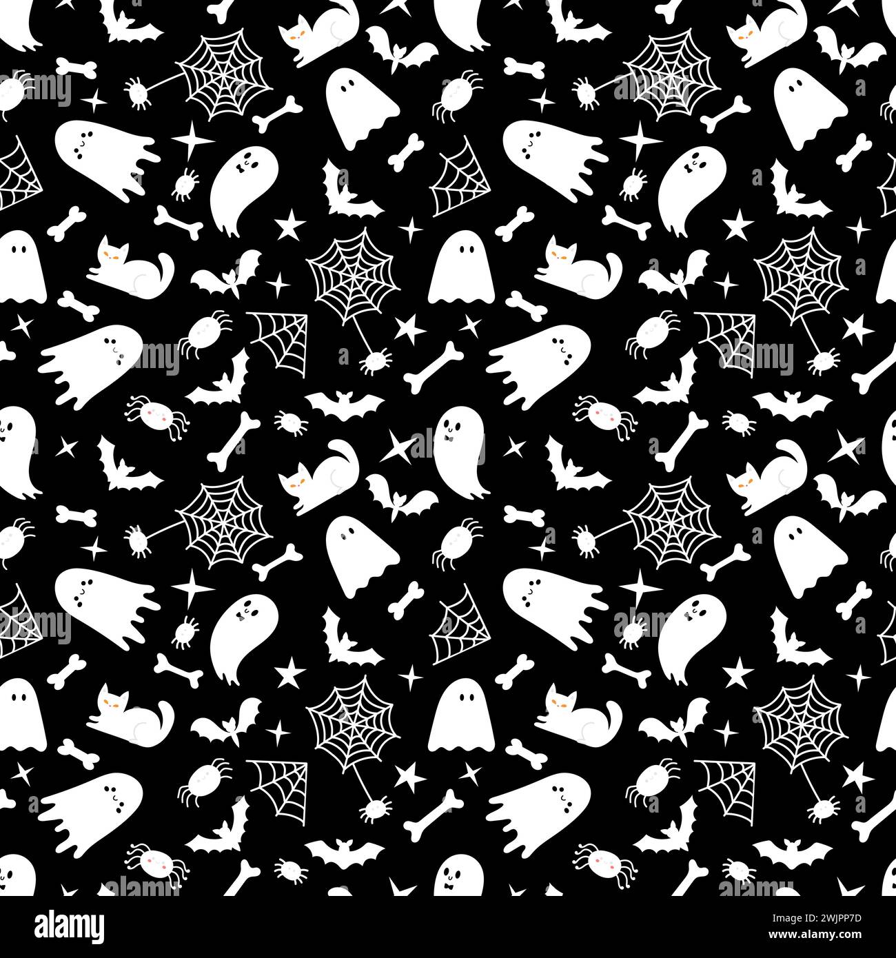 Halloween seamless pattern. Cartoon childish style. Vector illustration Stock Vector