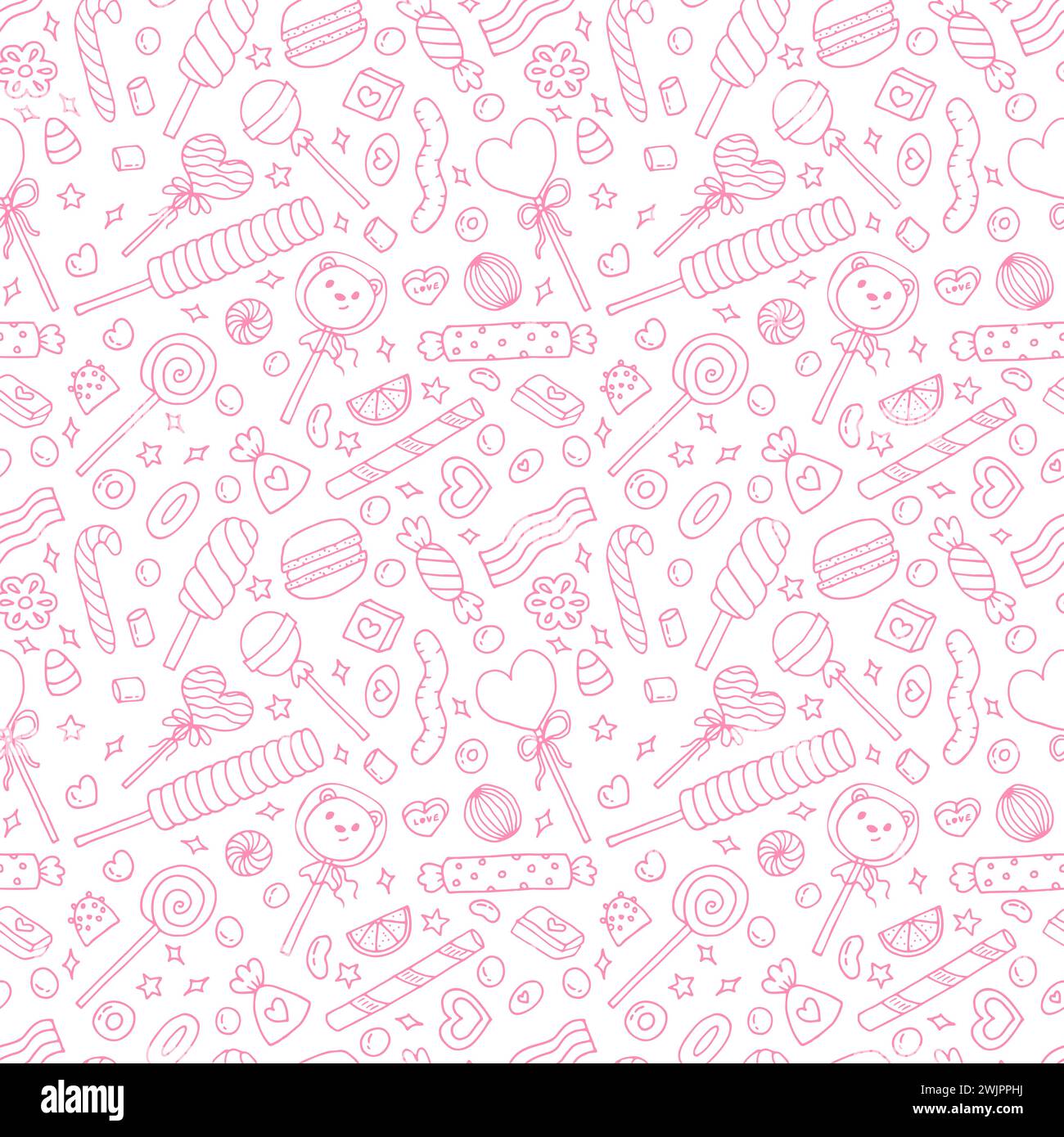 Seamless doodle pattern with candies, sweets and lollipops. Hand drawn ...