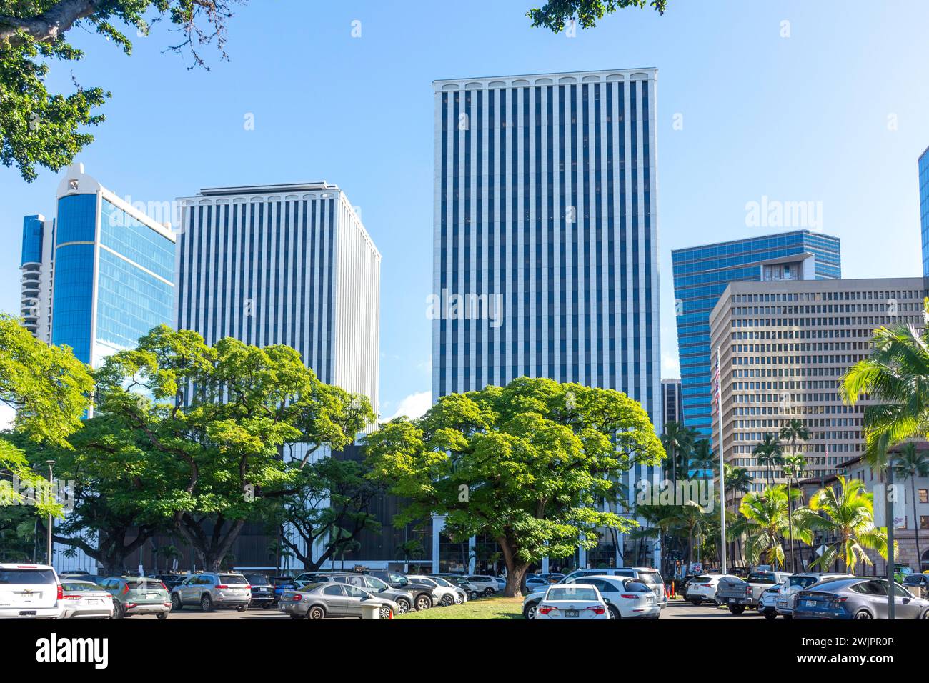 High-rise buildings in Financial District, Honolulu, Oahu, Hawaii, United States of America Stock Photo