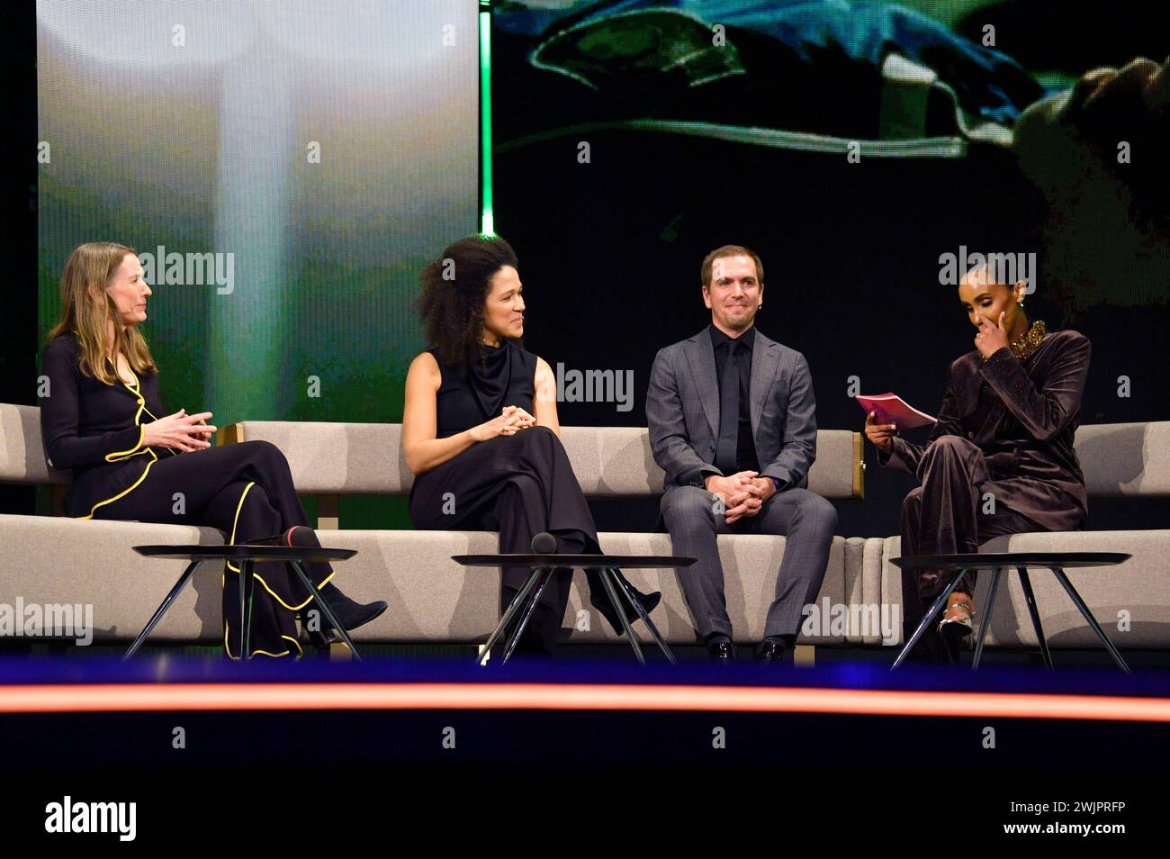 Mariette Rissenbeek, Celia Sasic, Philipp Lahm und Hadnet Tesfai bei der Festivaleröffnung und der Premiere des Kinofilms 'Small Things Like These / Kleine Dinge wie diese' auf der Berlinale 2024 / 74. Internationale Filmfestspiele Berlin im Berlinale Palast. Berlin, 15.02.2024 Stock Photo