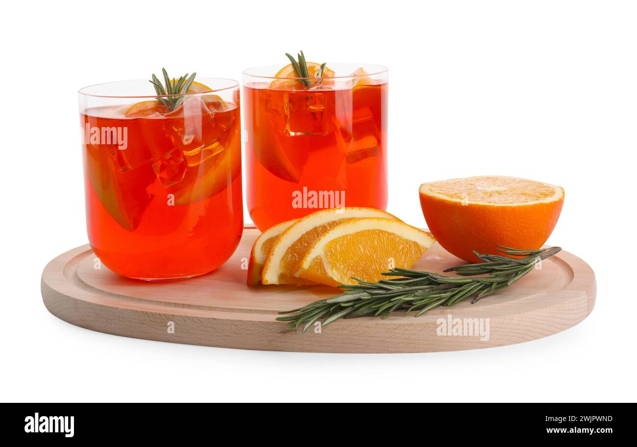 Aperol spritz cocktail in glasses, orange slices and rosemary isolated ...