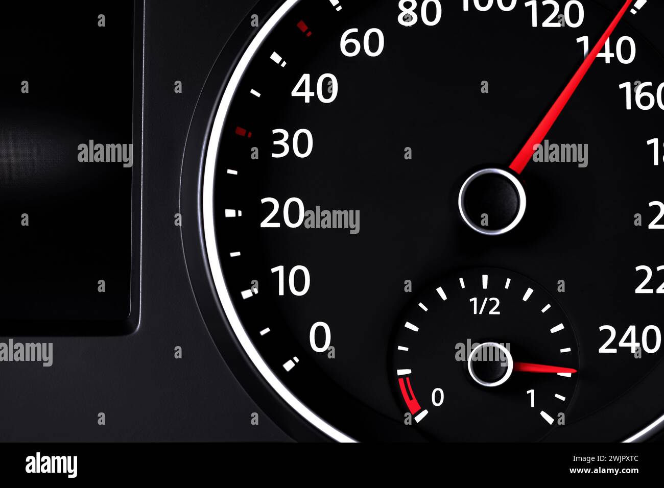 Speedometer with fuel gauge on car dashboard, closeup Stock Photo Alamy