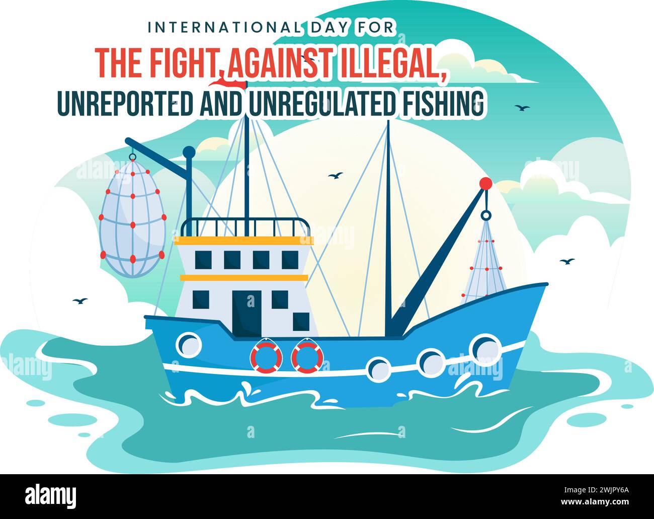 International Day for the Fight Against Illegal, Unreported and Unregulated Fishing Vector Illustration with Rod Fish in Flat Cartoon Background Stock Vector