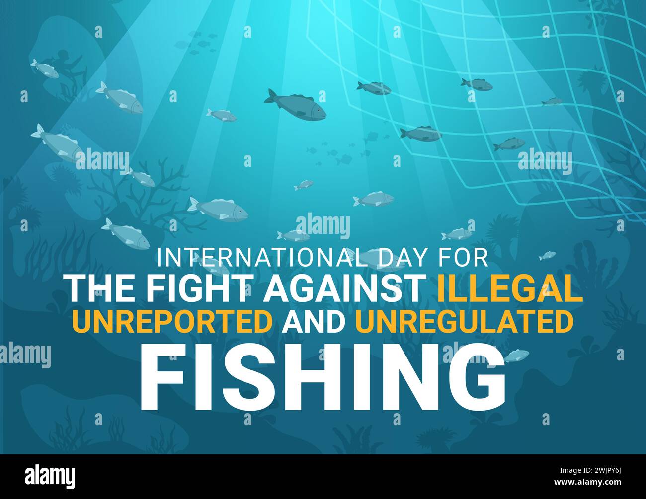 International Day for the Fight Against Illegal, Unreported and Unregulated Fishing Vector Illustration with Rod Fish in Flat Cartoon Background Stock Vector