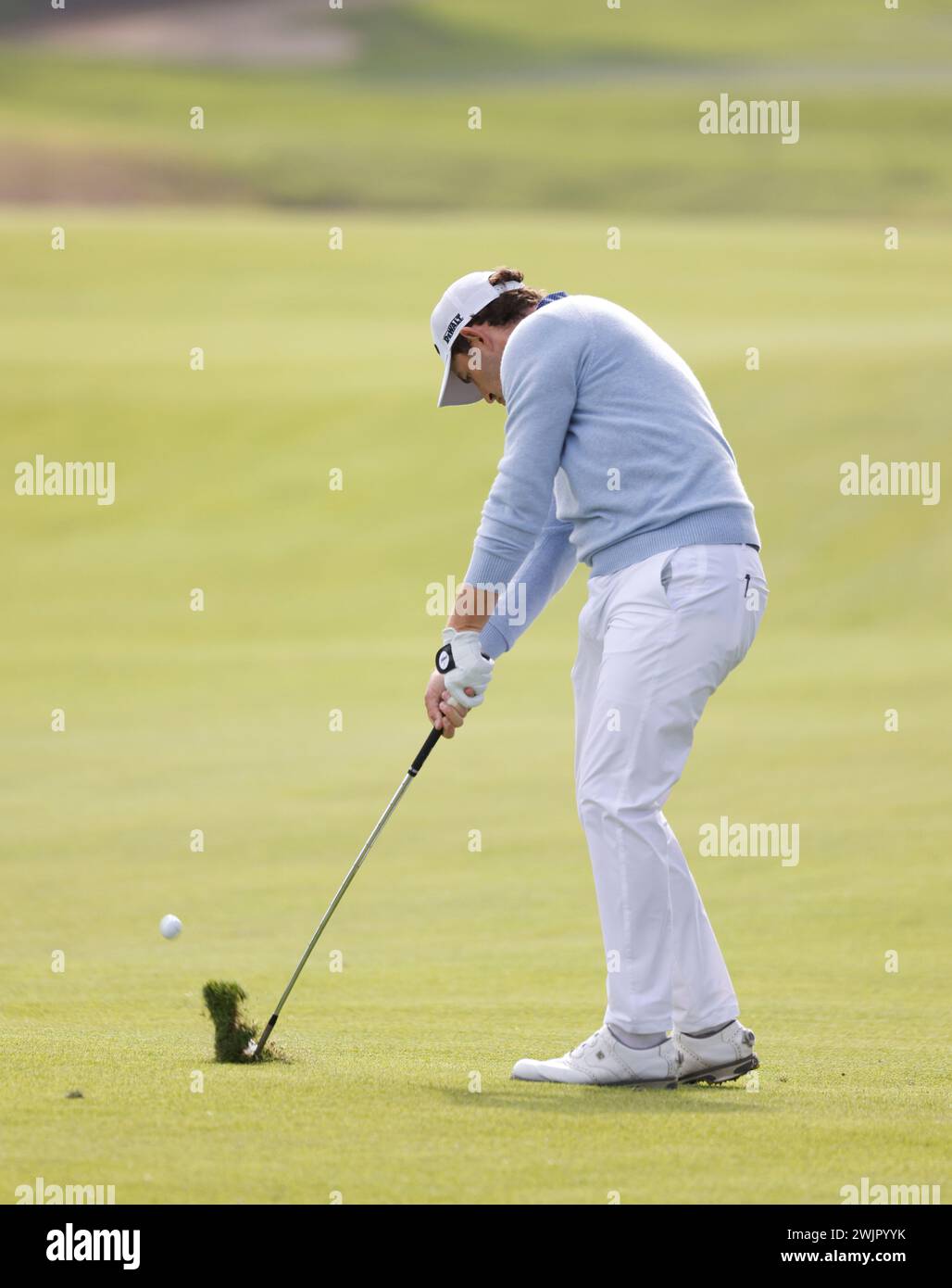 February 16, 2024 Patrick Cantlay hits a shot during the second round