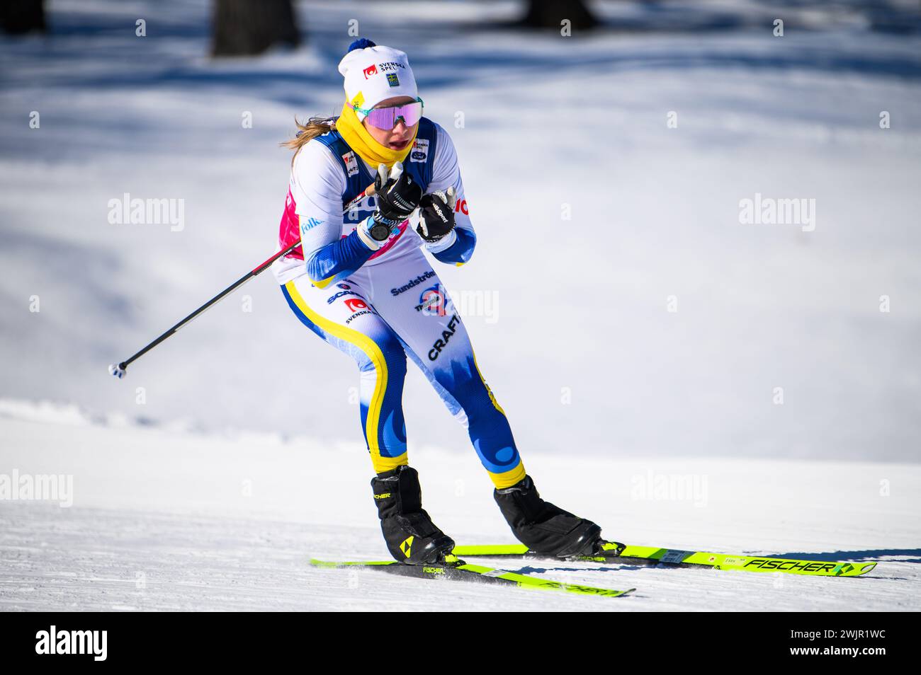 Swedish skier Ebba Andersson skis a downhill as she preps for FIS World