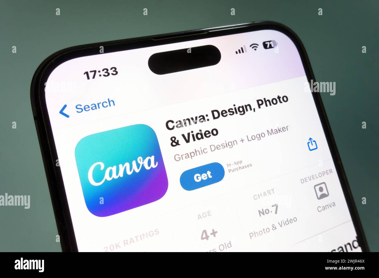 Nanning, China - Feb 16, 2024. Canva app on a smartphone. Canva is an online graphic design app for creating social media graphics and presentations. Stock Photo