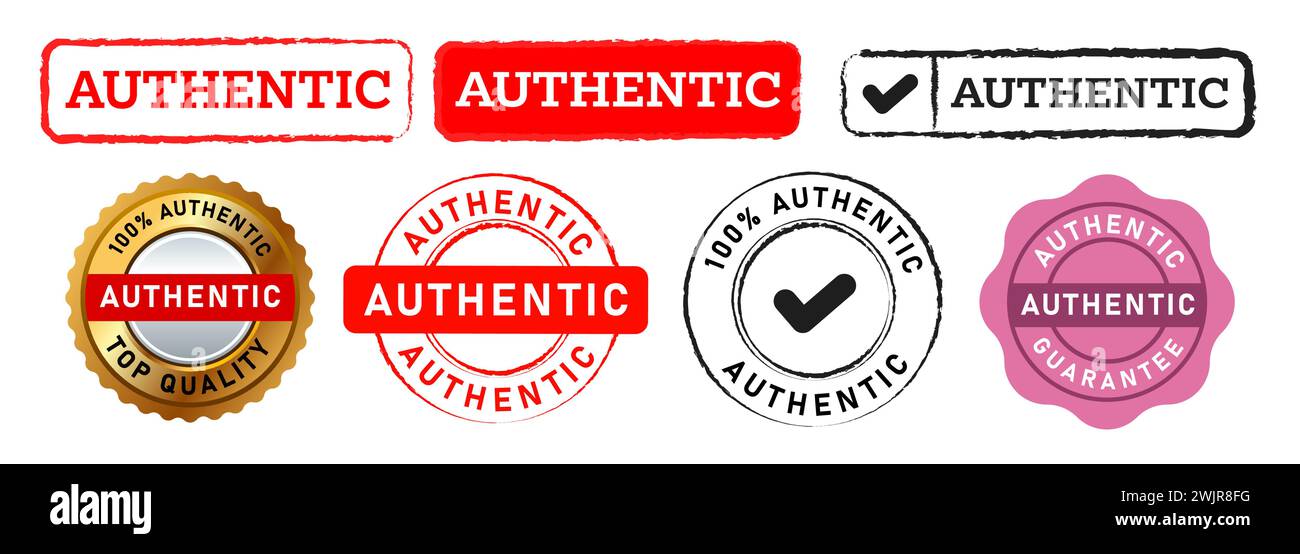 authentic circle and rectangle rubber stamp emblem seal label sticker sign for verified product Stock Vector