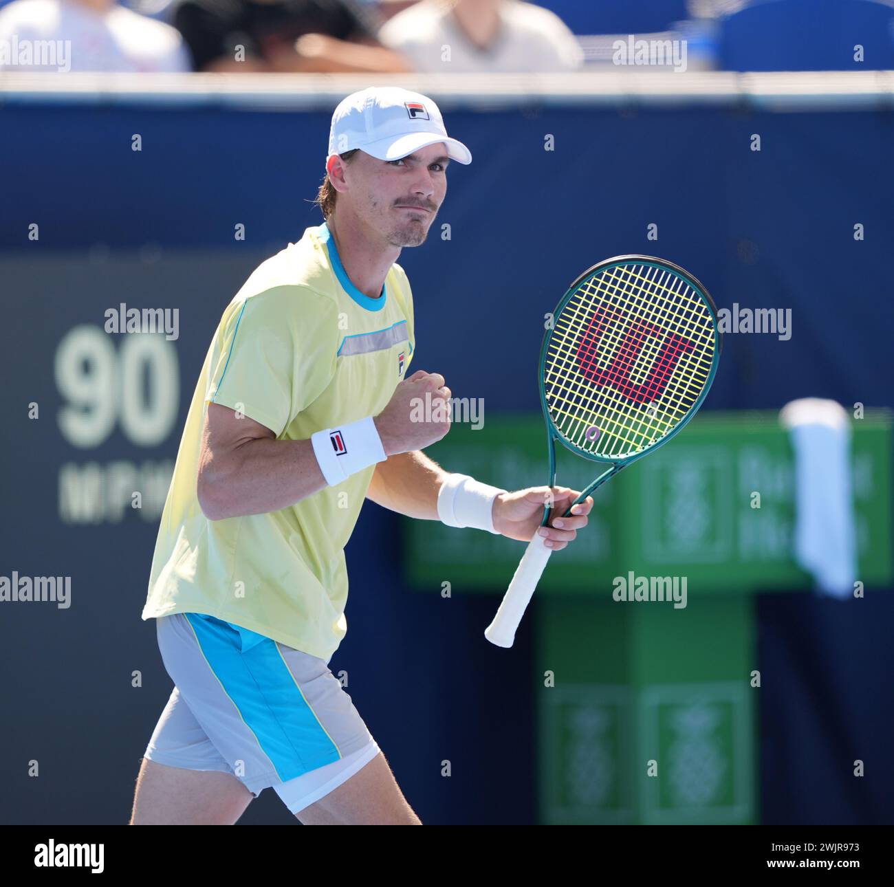 Delray Beach, Florida, USA. 14th Feb, 2024. February, 14 - Delray Beach, FL: Patrick Kypson(USA) in action here, plays Constant Lestienne(GBR) during the first round of the 2024 Delray Beach Open at the Delray Beach Tennis Center. (Credit Image: © Andrew Patron/ZUMA Press Wire) EDITORIAL USAGE ONLY! Not for Commercial USAGE! Stock Photo