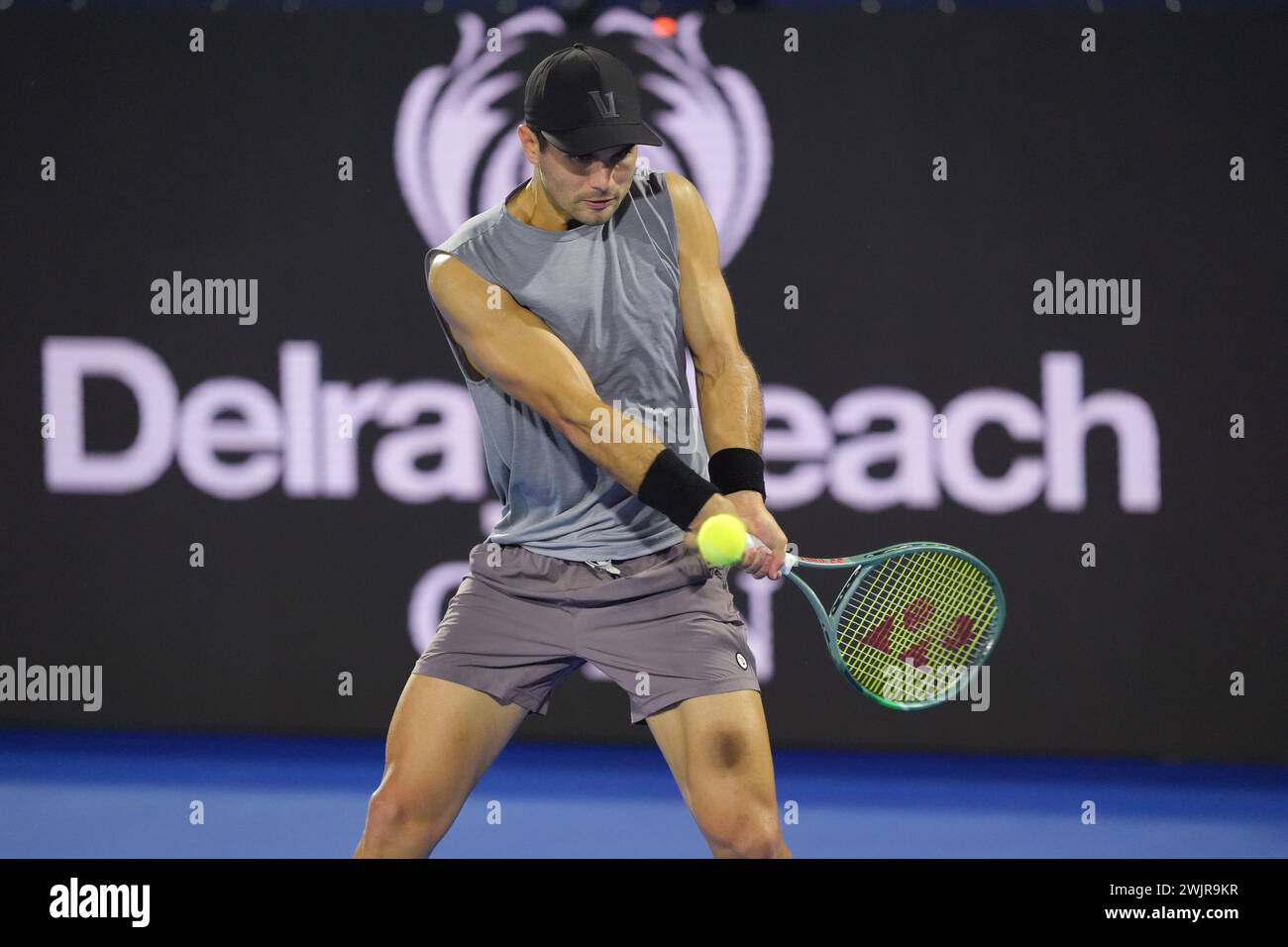 Delray Beach, Florida, USA. 16th Feb, 2024. February, 16 - Delray Beach, FL: Marcos Giron(USA) in action here, defeats Patrick Kypson(USA) during the first round of the 2024 Delray Beach Open at the Delray Beach Tennis Center. (Credit Image: © Andrew Patron/ZUMA Press Wire) EDITORIAL USAGE ONLY! Not for Commercial USAGE! Stock Photo