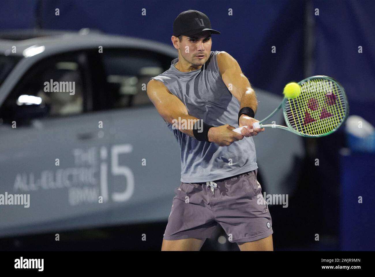 Delray Beach, Florida, USA. 16th Feb, 2024. February, 16 - Delray Beach, FL: Marcos Giron(USA) in action here, defeats Patrick Kypson(USA) during the first round of the 2024 Delray Beach Open at the Delray Beach Tennis Center. (Credit Image: © Andrew Patron/ZUMA Press Wire) EDITORIAL USAGE ONLY! Not for Commercial USAGE! Stock Photo