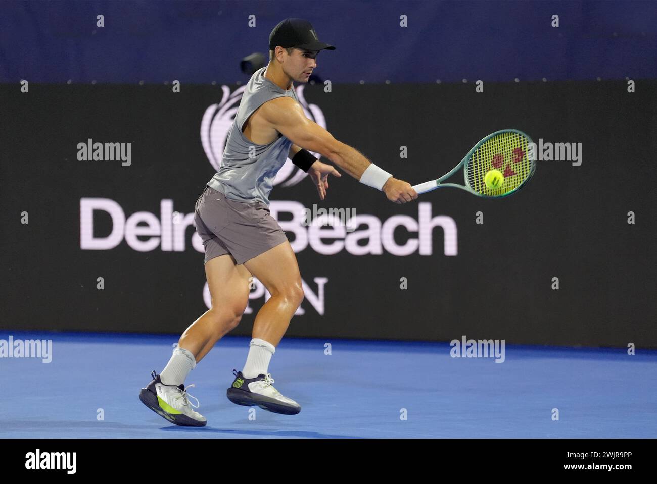 Delray Beach, Florida, USA. 16th Feb, 2024. February, 16 - Delray Beach, FL: Marcos Giron(USA) in action here, defeats Patrick Kypson(USA) during the first round of the 2024 Delray Beach Open at the Delray Beach Tennis Center. (Credit Image: © Andrew Patron/ZUMA Press Wire) EDITORIAL USAGE ONLY! Not for Commercial USAGE! Stock Photo
