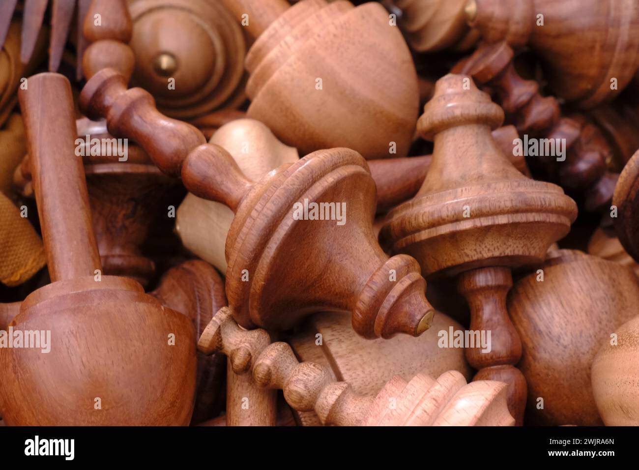 Traditional handmade Colorful toys made from wood, wooden toys, family, selective focus. Stock Photo