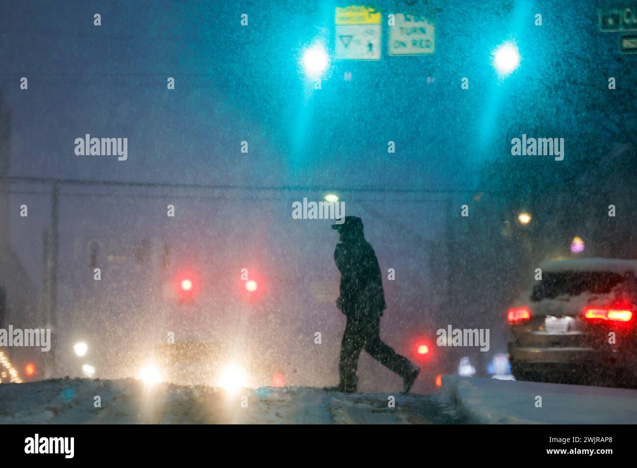 Bloomington, United States. 16th Feb, 2024. Pedestrian seen at 7th