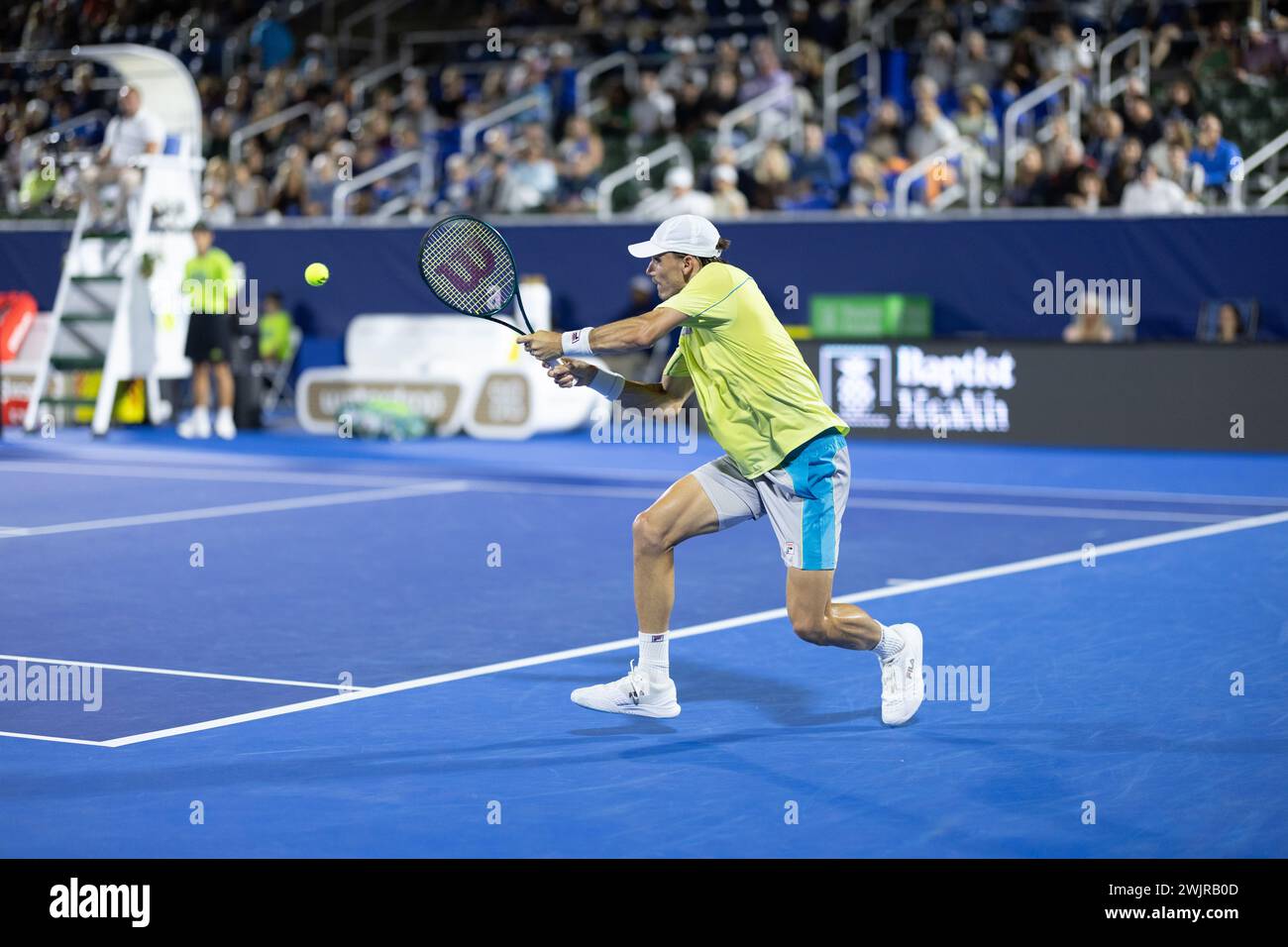 DELRAY BEACH, FL - FEBRUARY 16: Patrick Kypson of USA in action during Day Eight of the Delray Beach Open at the Delray Beach Tennis Center on February 16, 2024. (Photo by Mauricio Paiz) Stock Photo