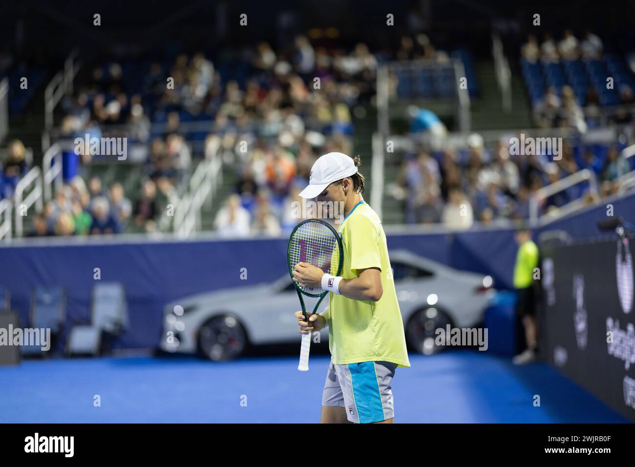 DELRAY BEACH, FL - FEBRUARY 16: Patrick Kypson of USA in action during Day Eight of the Delray Beach Open at the Delray Beach Tennis Center on February 16, 2024. (Photo by Mauricio Paiz) Stock Photo