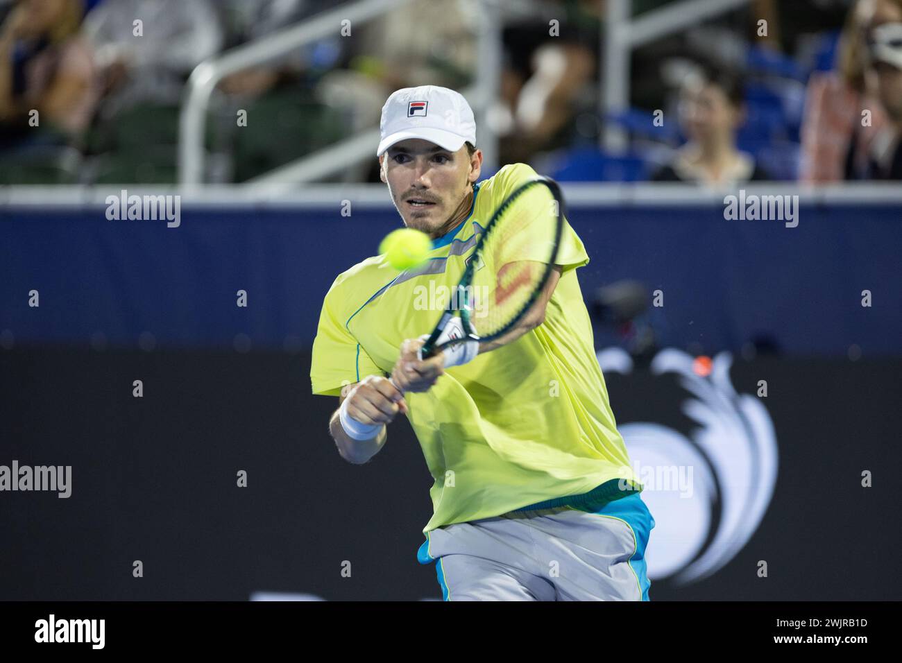 DELRAY BEACH, FL - FEBRUARY 16: Patrick Kypson of USA in action during Day Eight of the Delray Beach Open at the Delray Beach Tennis Center on February 16, 2024. (Photo by Mauricio Paiz) Stock Photo