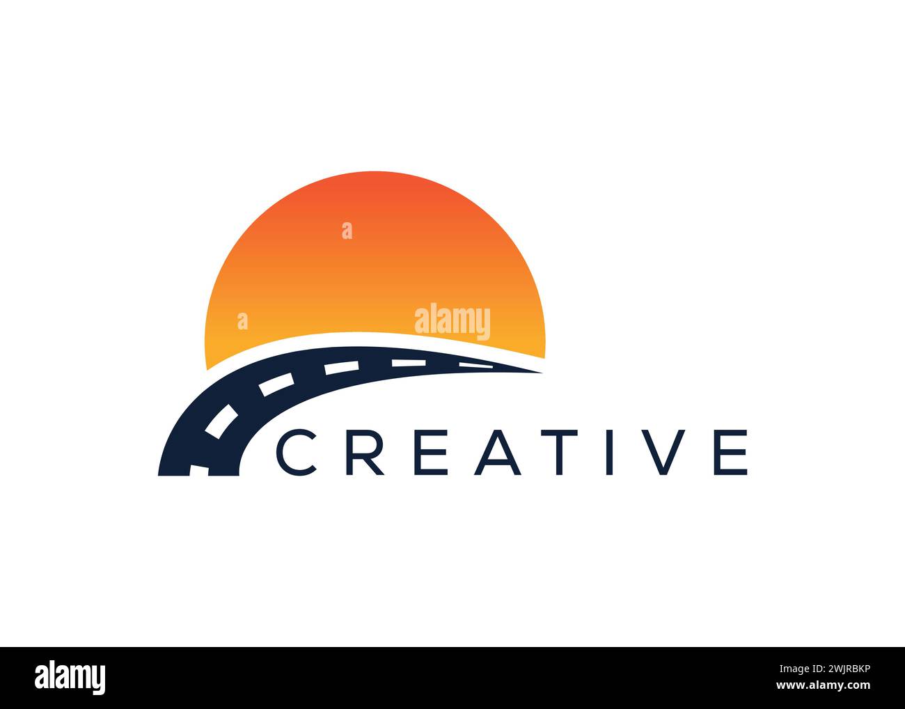 Minimalist road and sun vector logo design template. Creative modern