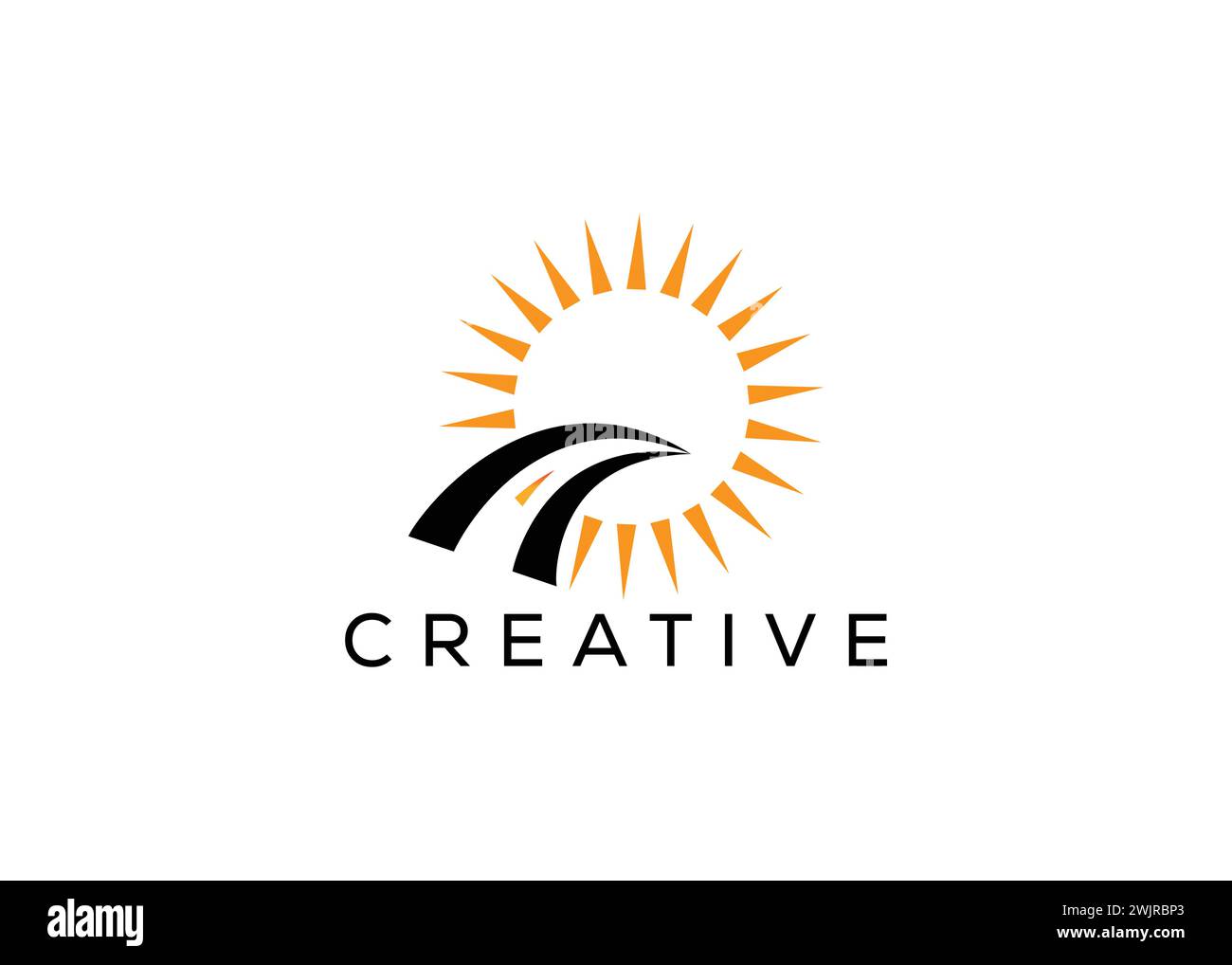 Minimalist road and sun vector logo design template. Creative modern